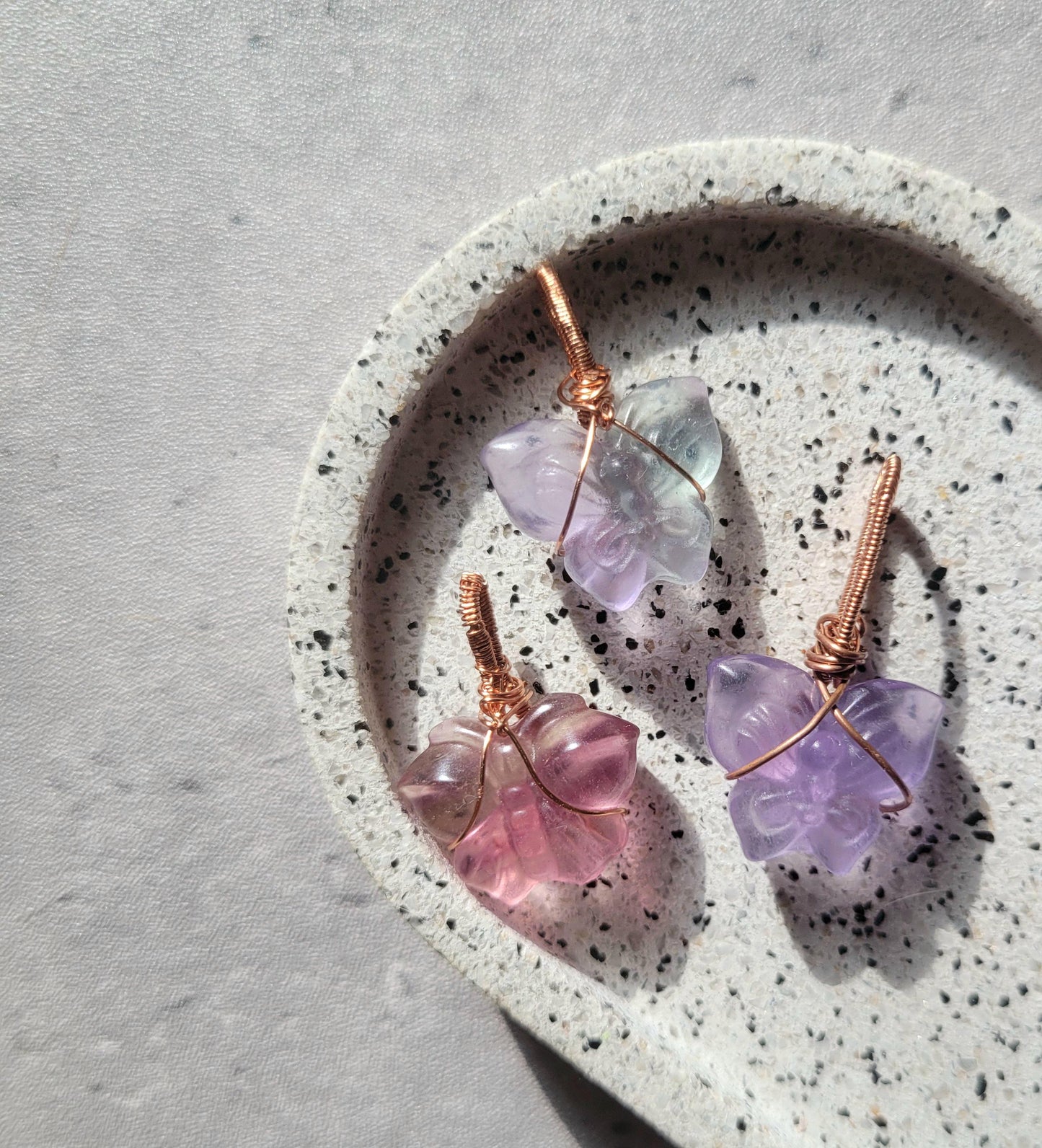 fluorite butterfly pendant // copper wrapped
