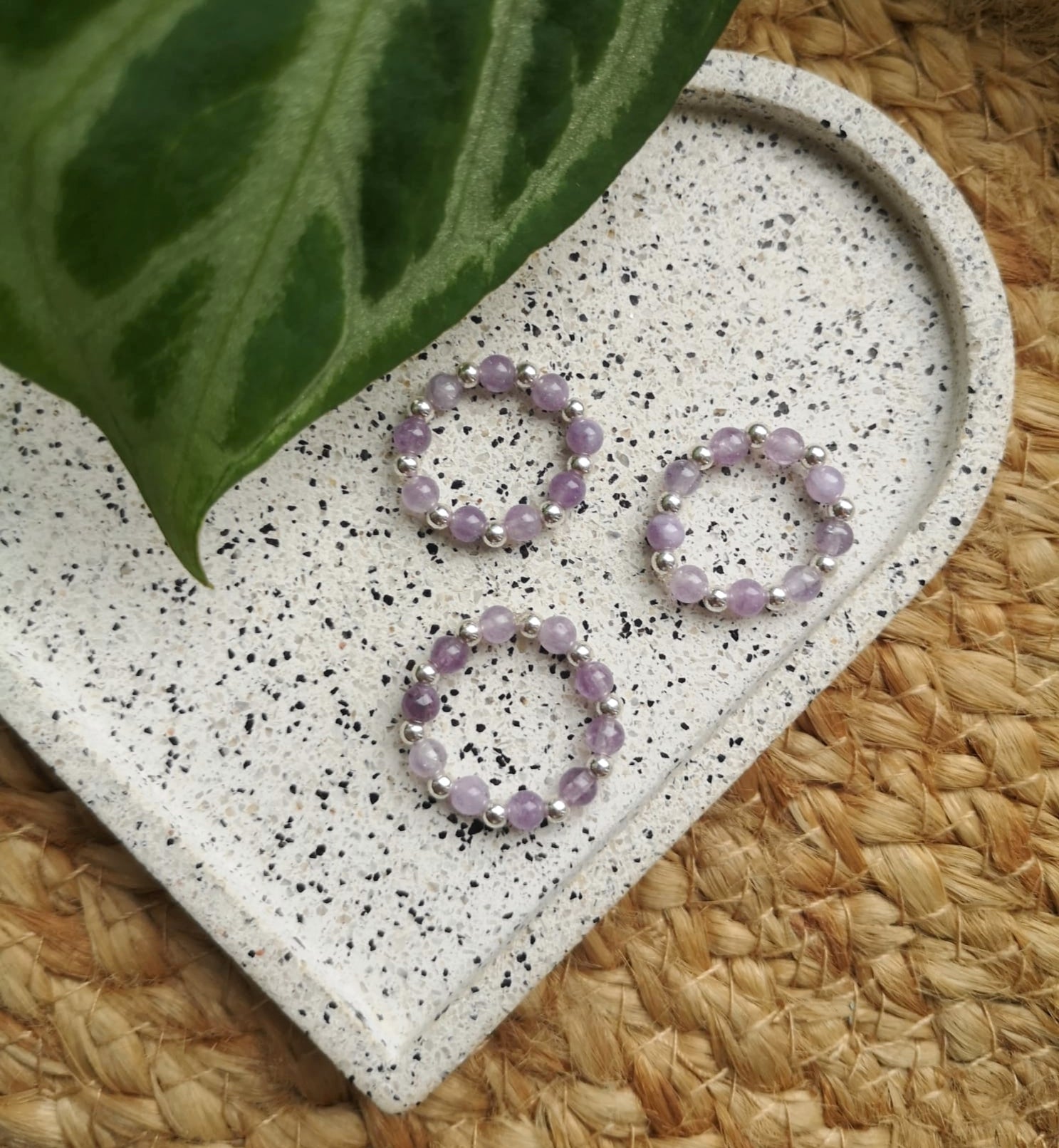 Amethyst & sterling silver beaded ring