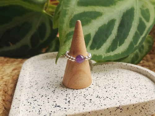 925 sterling silver beaded ring // amethyst// hand crafted in Cleethorpes, UK