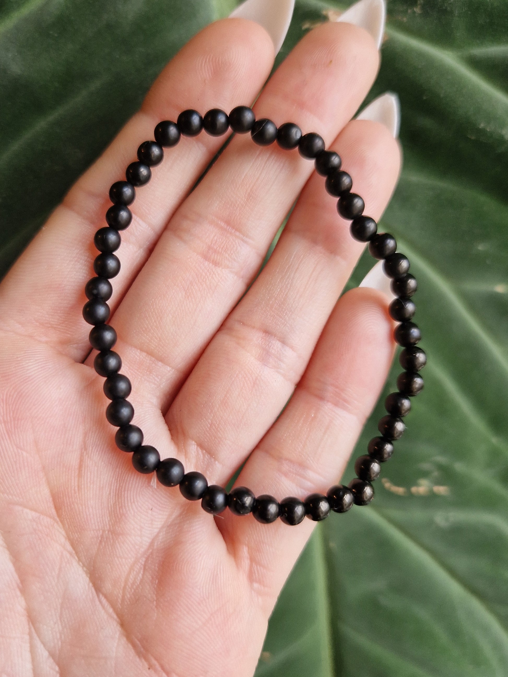 Natural Jet // handmade elasticated Crystal bead bracelet