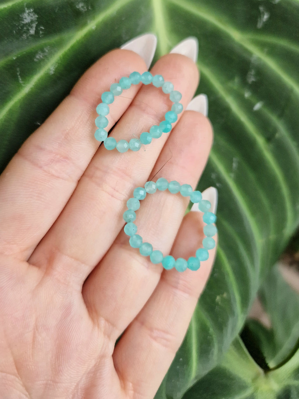 faceted amazonite beaded rings // handmade elasticated Crystal bead ring