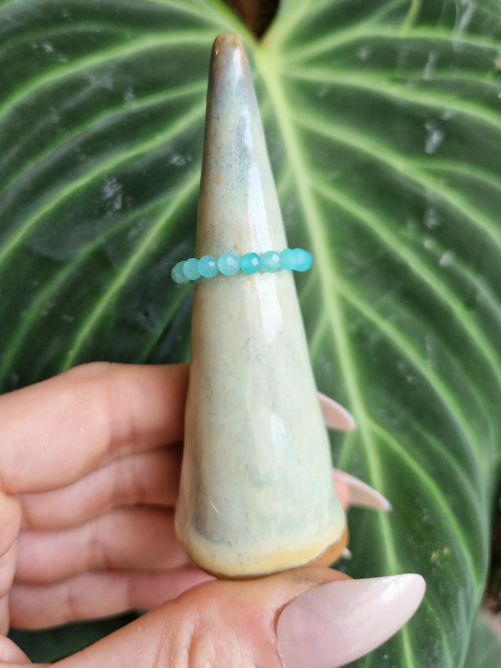 faceted amazonite beaded rings // handmade elasticated Crystal bead ring