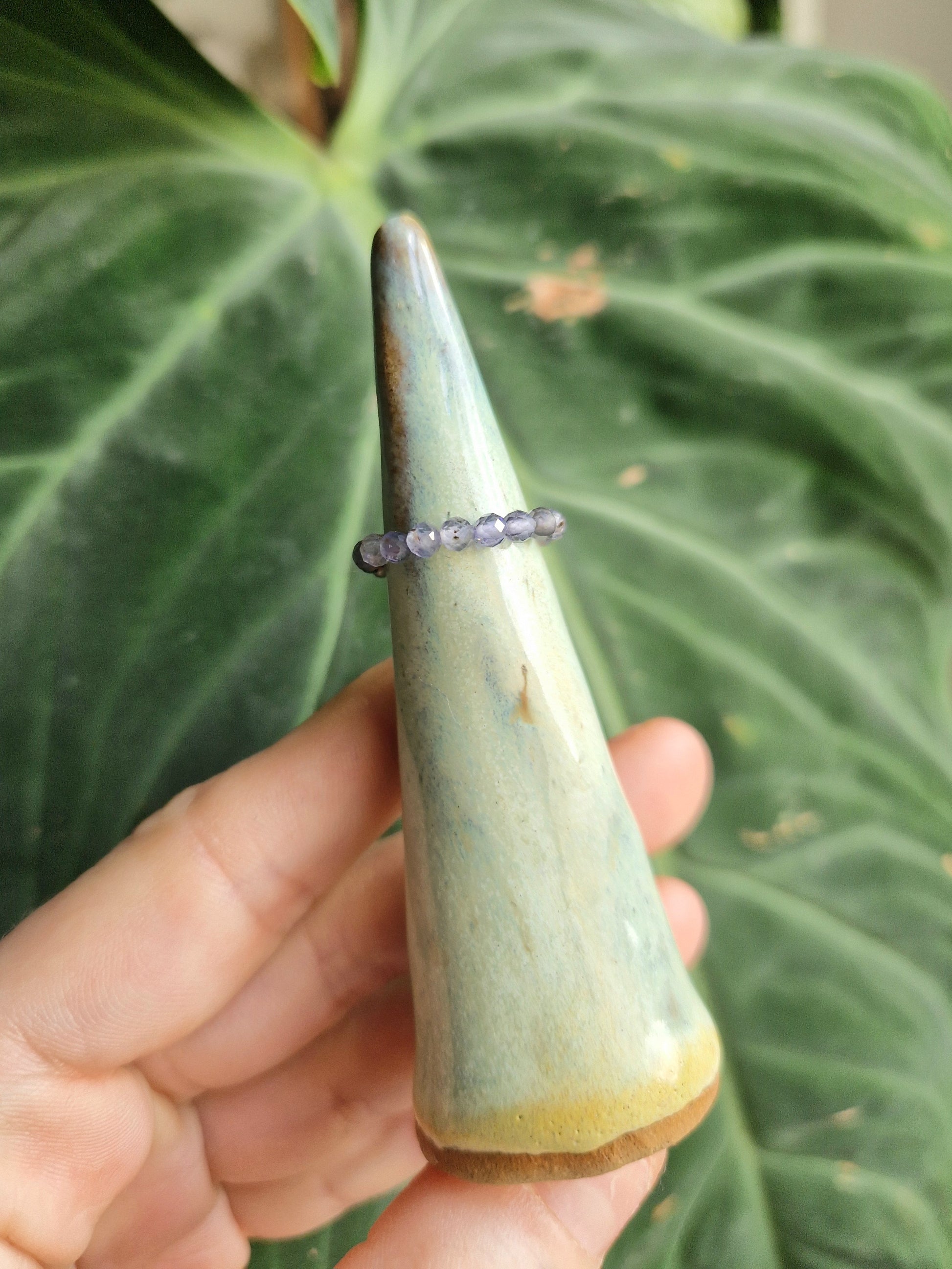 Iolite beaded ring // handmade elasticated Crystal bead ring