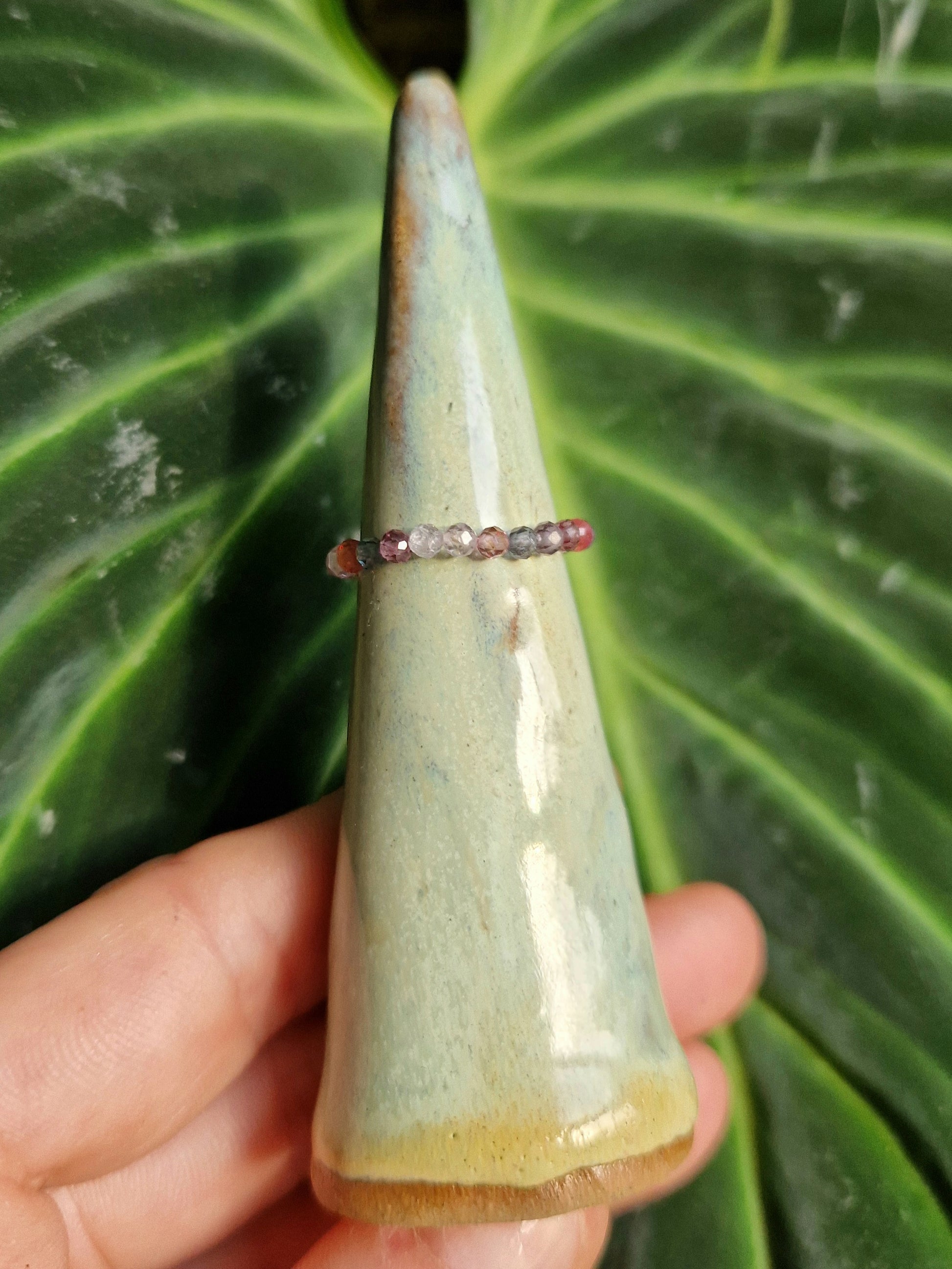 pink tourmaline beaded ring // blue tourmaline // elastic ring // crystal healing // handmade