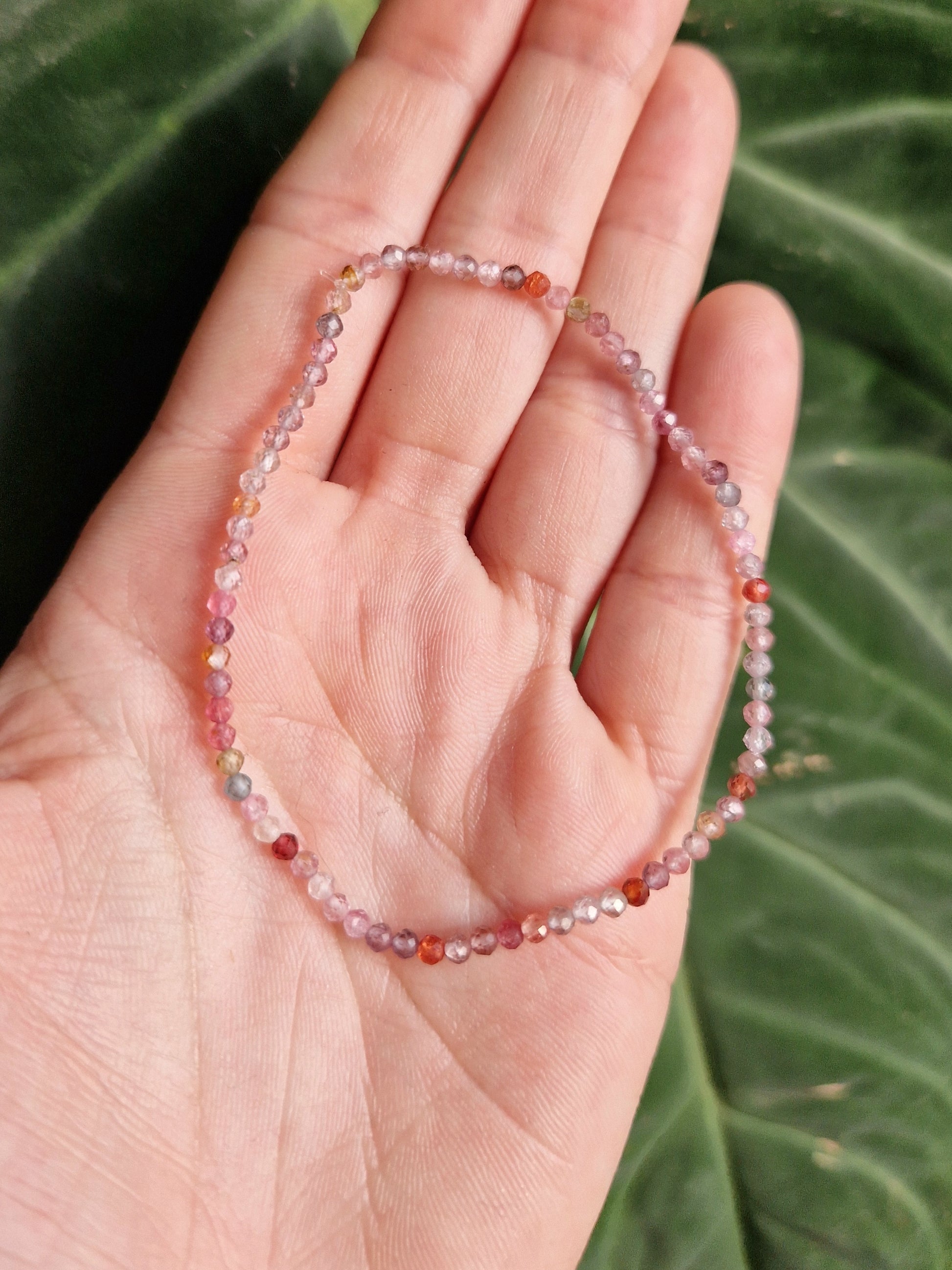 Pink tourmaline beaded bracelet // handmade elasticated Crystal bead bracelet
