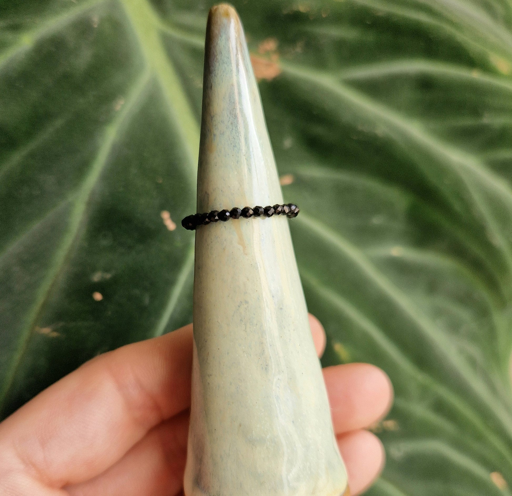 Black tourmaline beaded ring // elastic ring // crystal healing // handmade in Cleethorpes // Crystal healing Jewellery