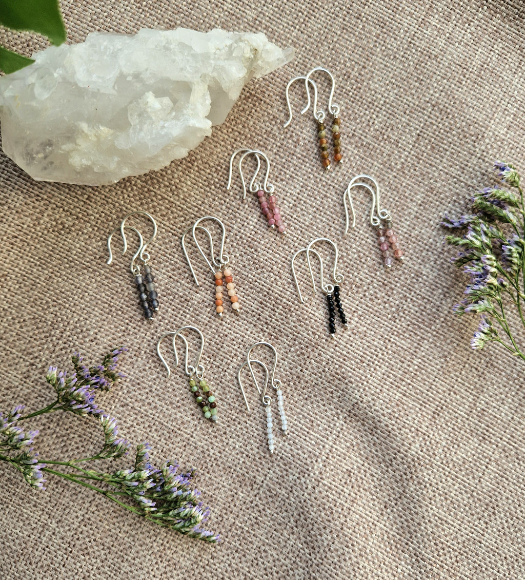 Handmade gemstone mini dangle earrings // 925 sterling silver