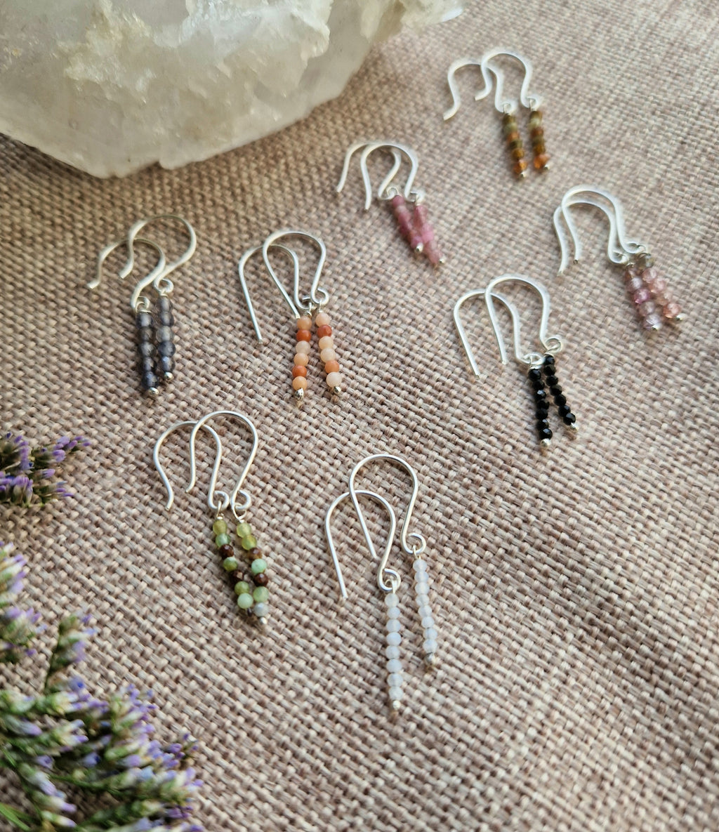 Handmade gemstone mini dangle earrings // 925 sterling silver
