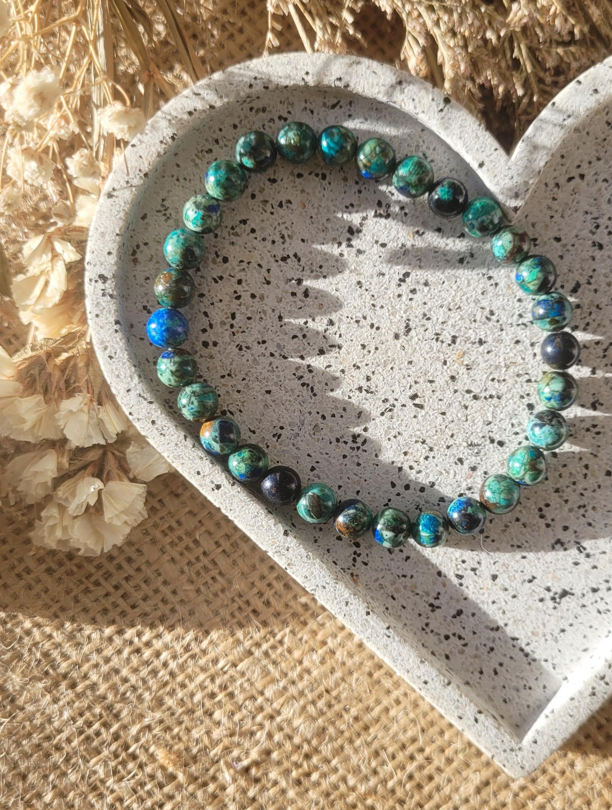 natural azurite & chrysocolla 6mm beaded bracelet