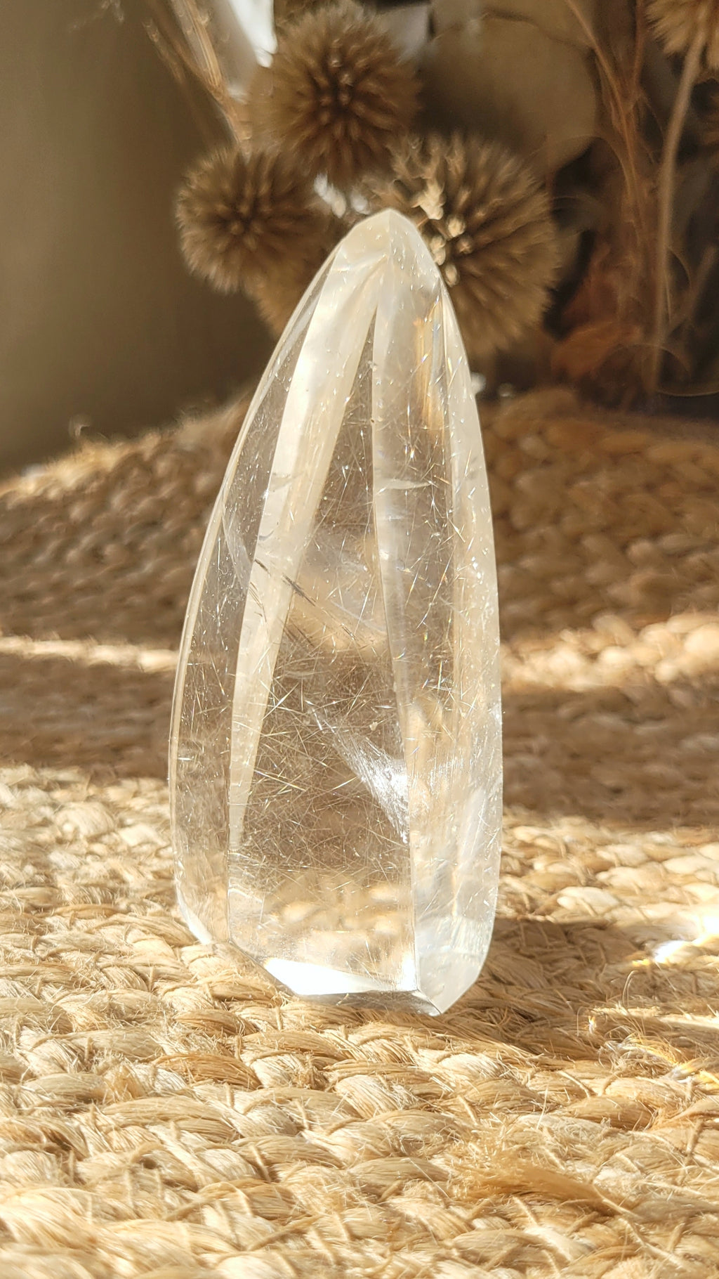 natural golden rutile quartz flame // crystal point // golden rutile