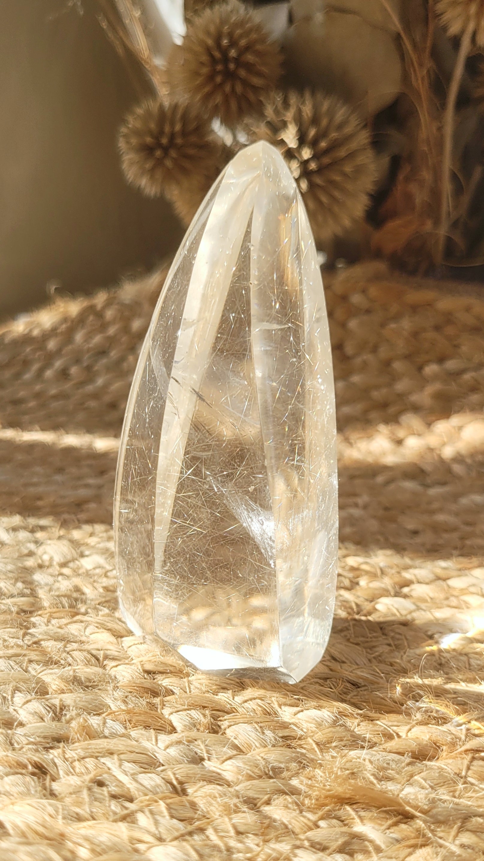 natural golden rutile quartz flame // crystal point // golden rutile