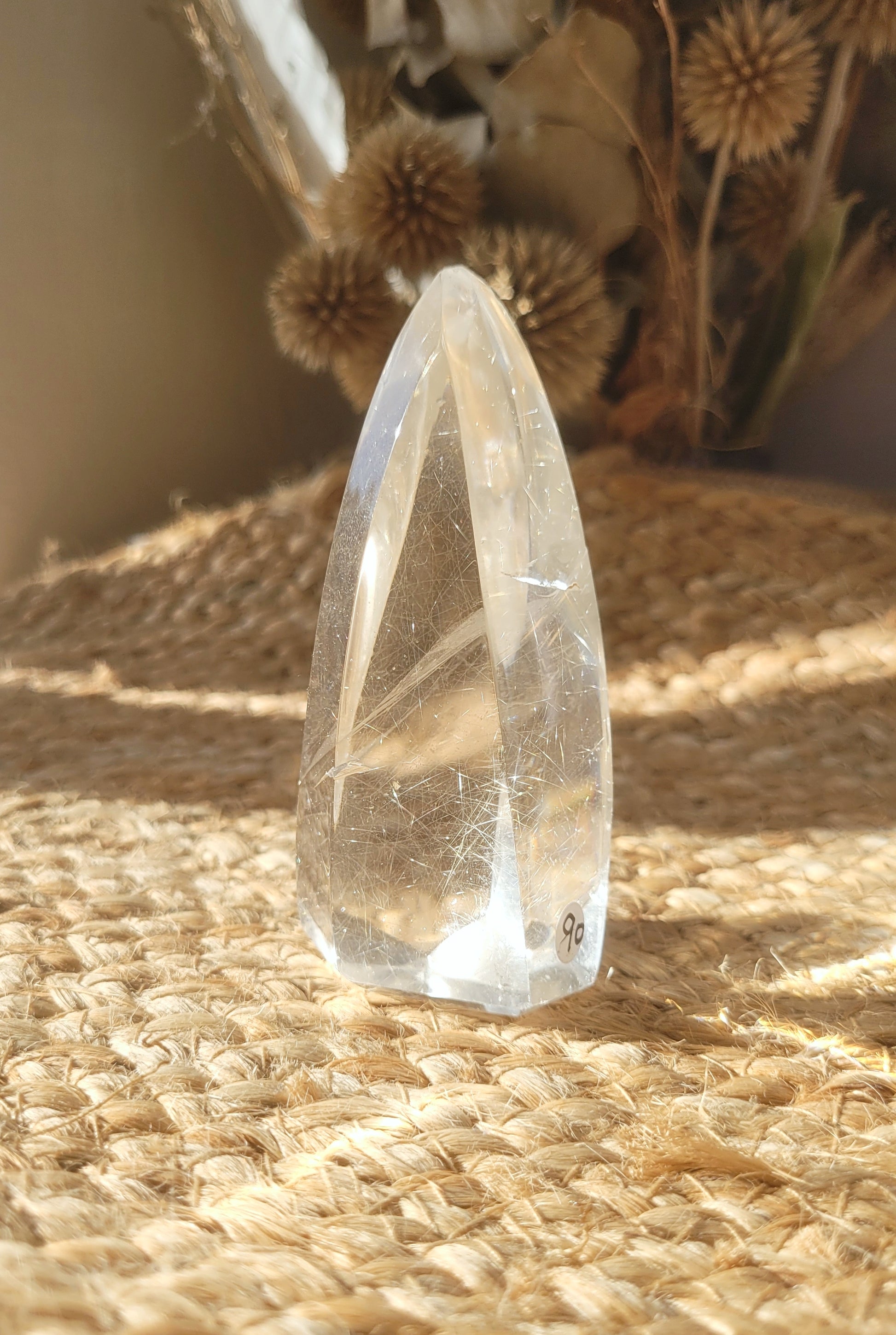 natural golden rutile quartz flame // crystal point // golden rutile