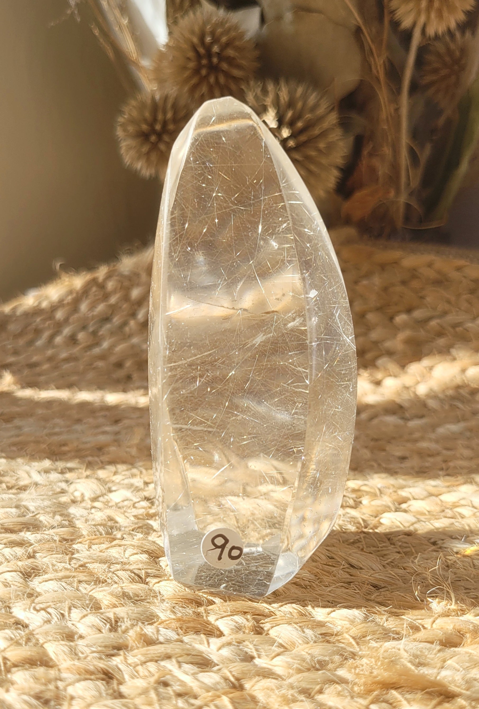 natural golden rutile quartz flame // crystal point // golden rutile