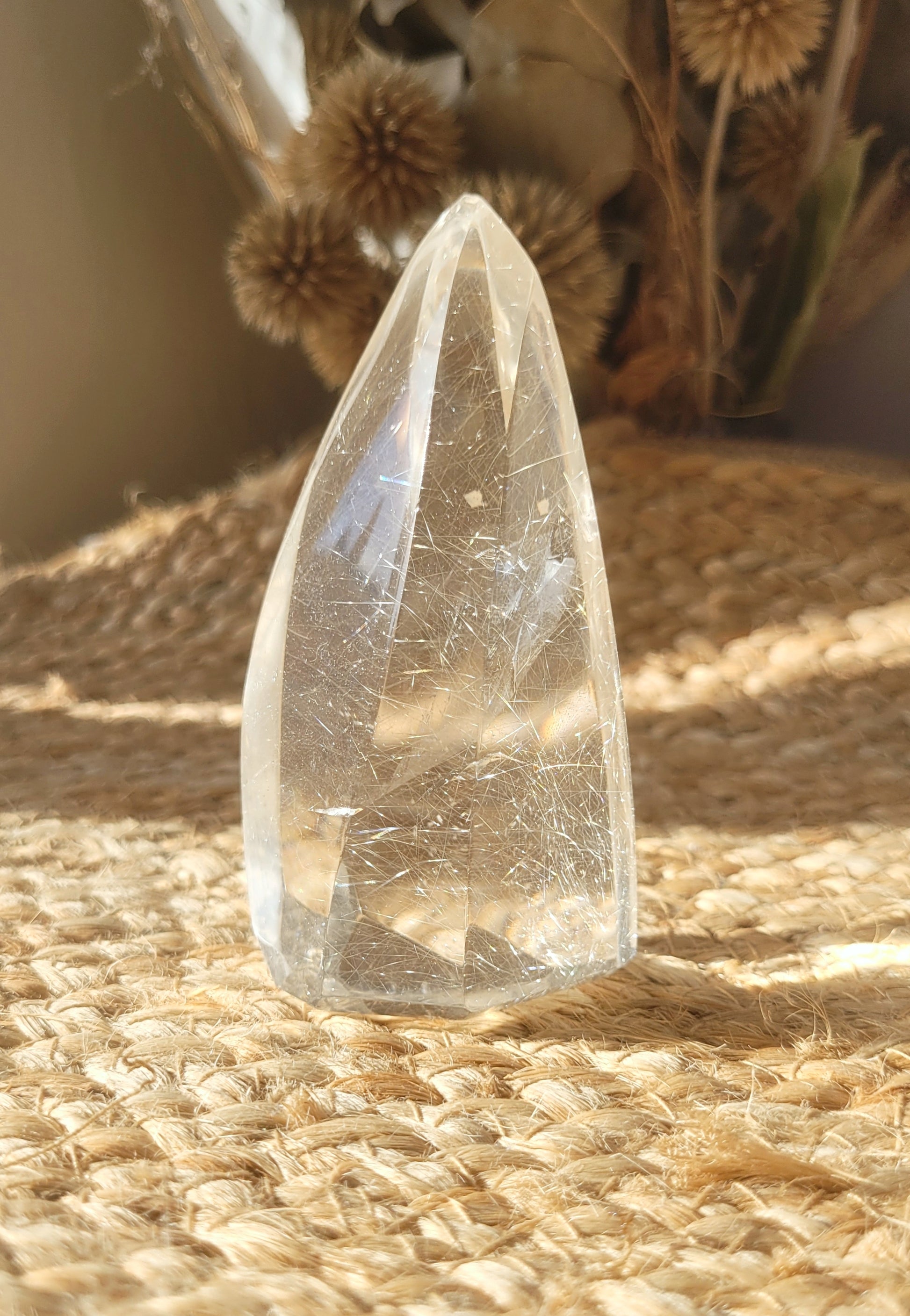 natural golden rutile quartz flame // crystal point // golden rutile