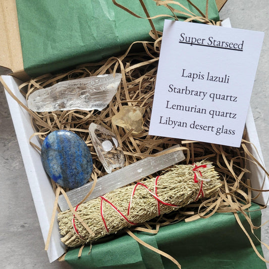 starseed crystal gift set // healing gifts // lemurian quartz // Libyan desert glass // starbrary quartz