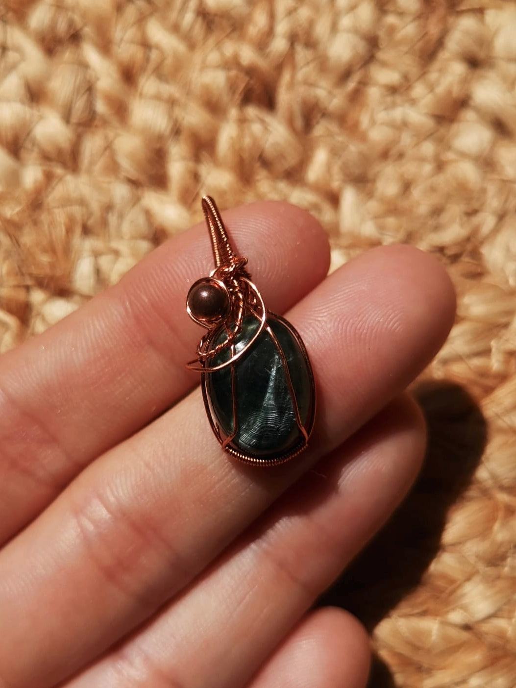Seraphinite pendant // copper wrapped pendant