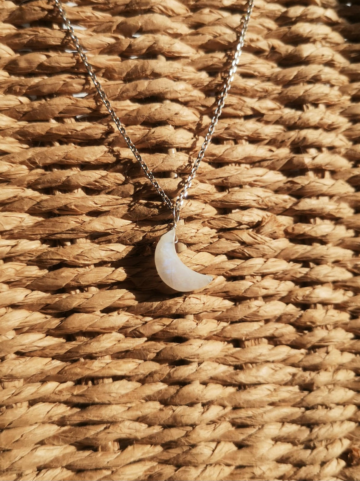 Natural moonstone crescent moon pendant & chain  // 925-sterling-silver
