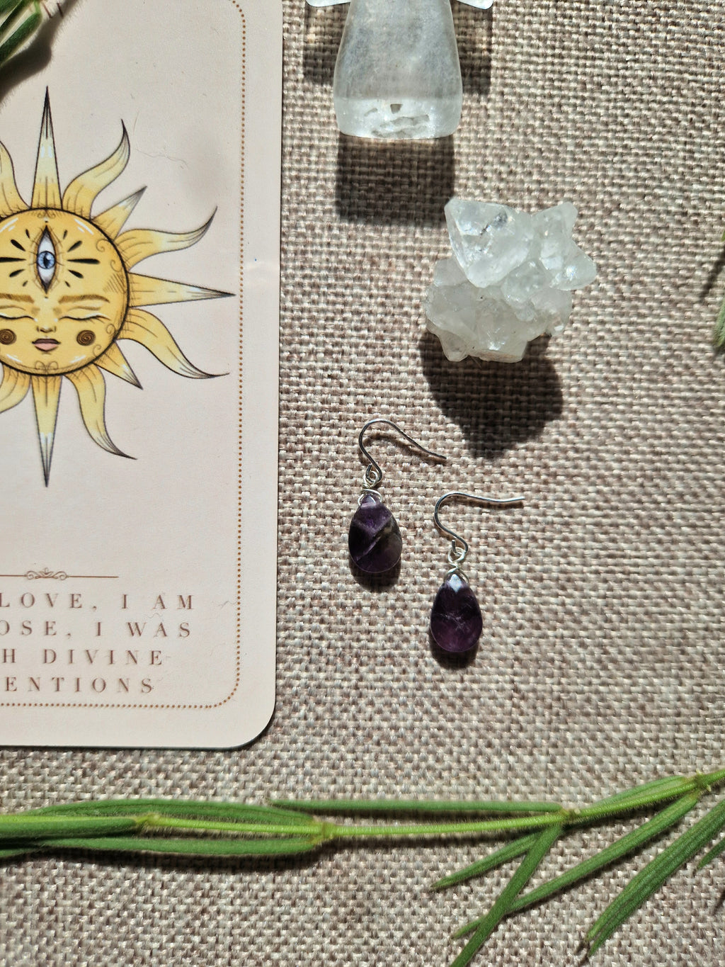 Handmade 925 sterling silver & Amethyst tear drop dangle earrings // Crystal energy // crown chakra