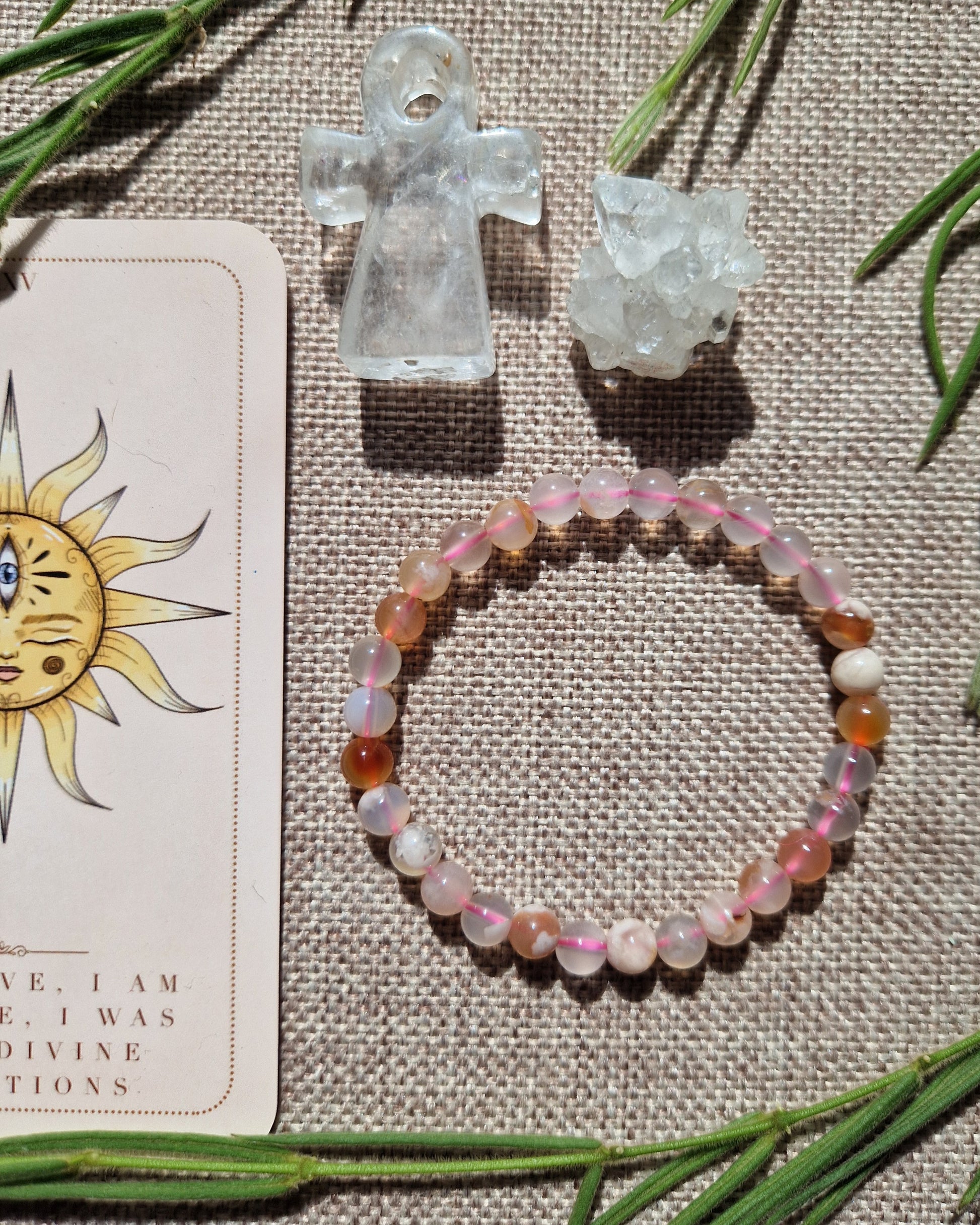 Flower agate bracelet // Crystal healing // handmade elasticated Crystal healing bracelet // 6mm