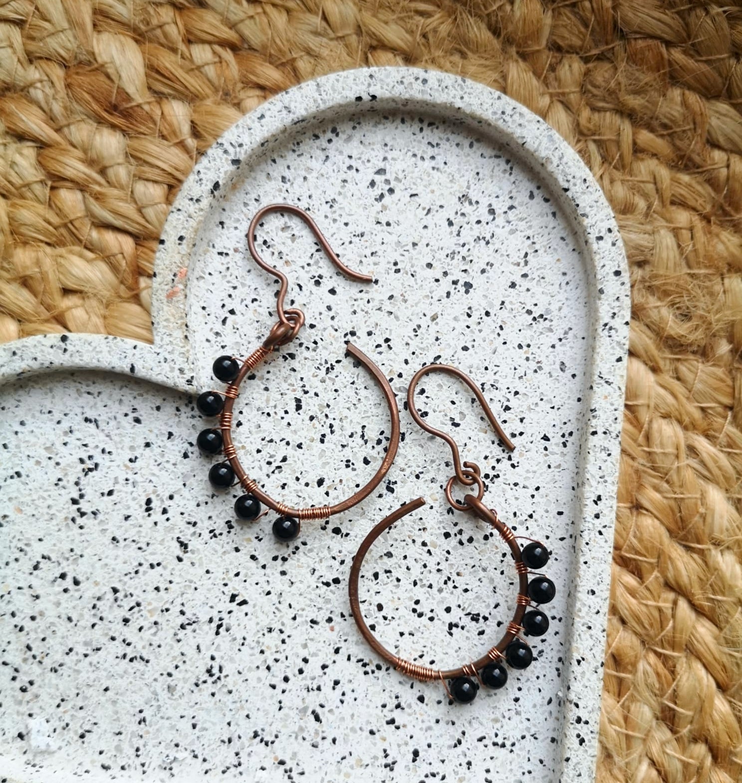 Black obsidian & copper earrings