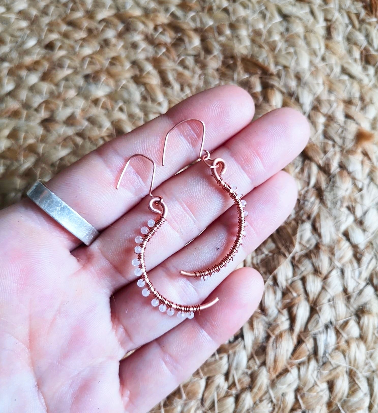 Faceted rose quartz & copper dangle earrings