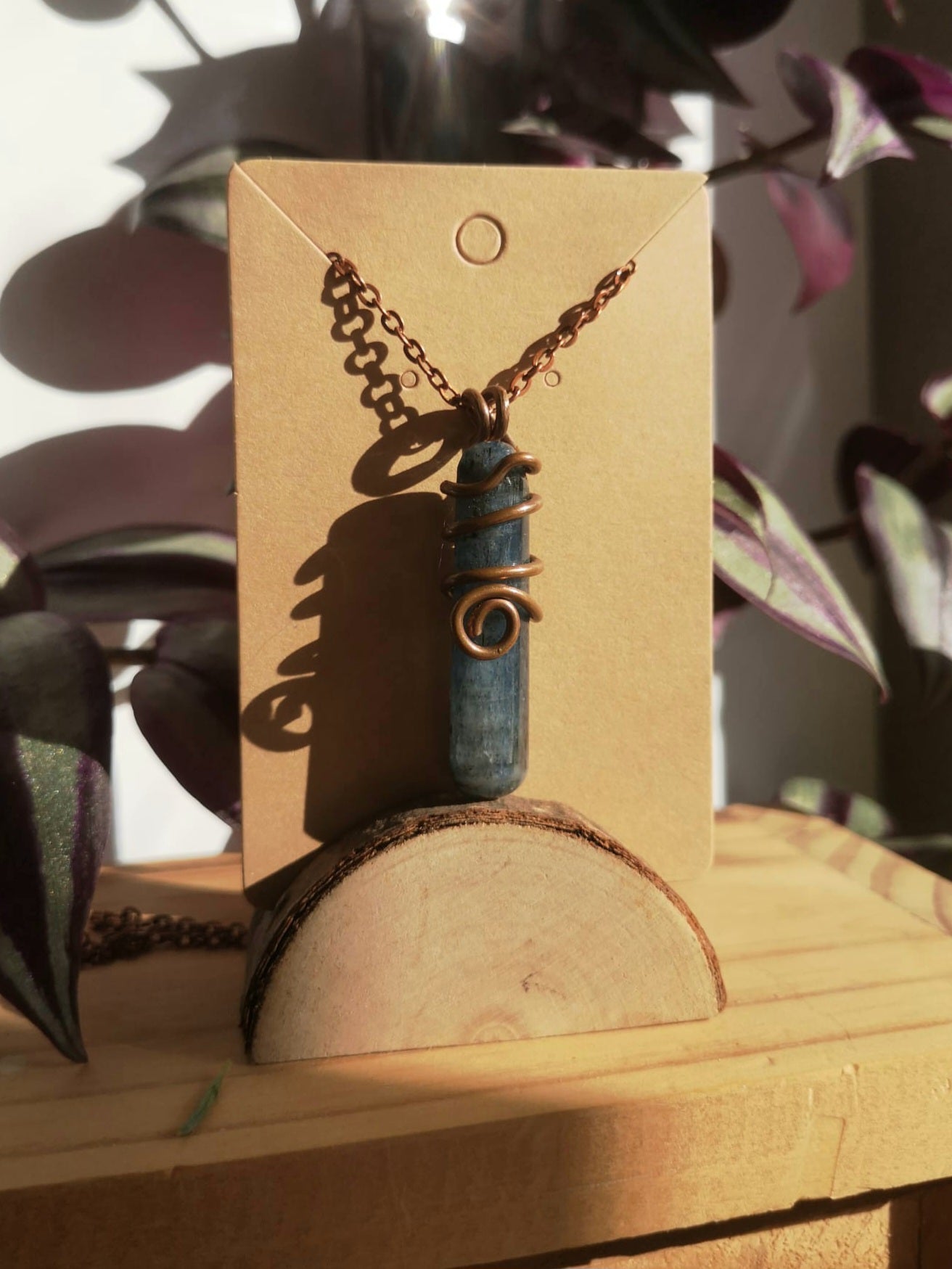 Blue kyanite natural copper pendant with chain