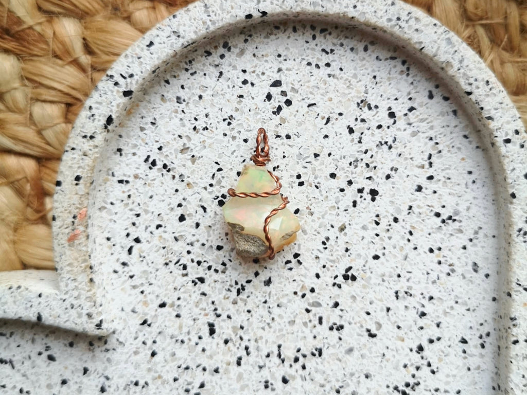 Raw Ethiopian opal // copper wire wrapped with cord