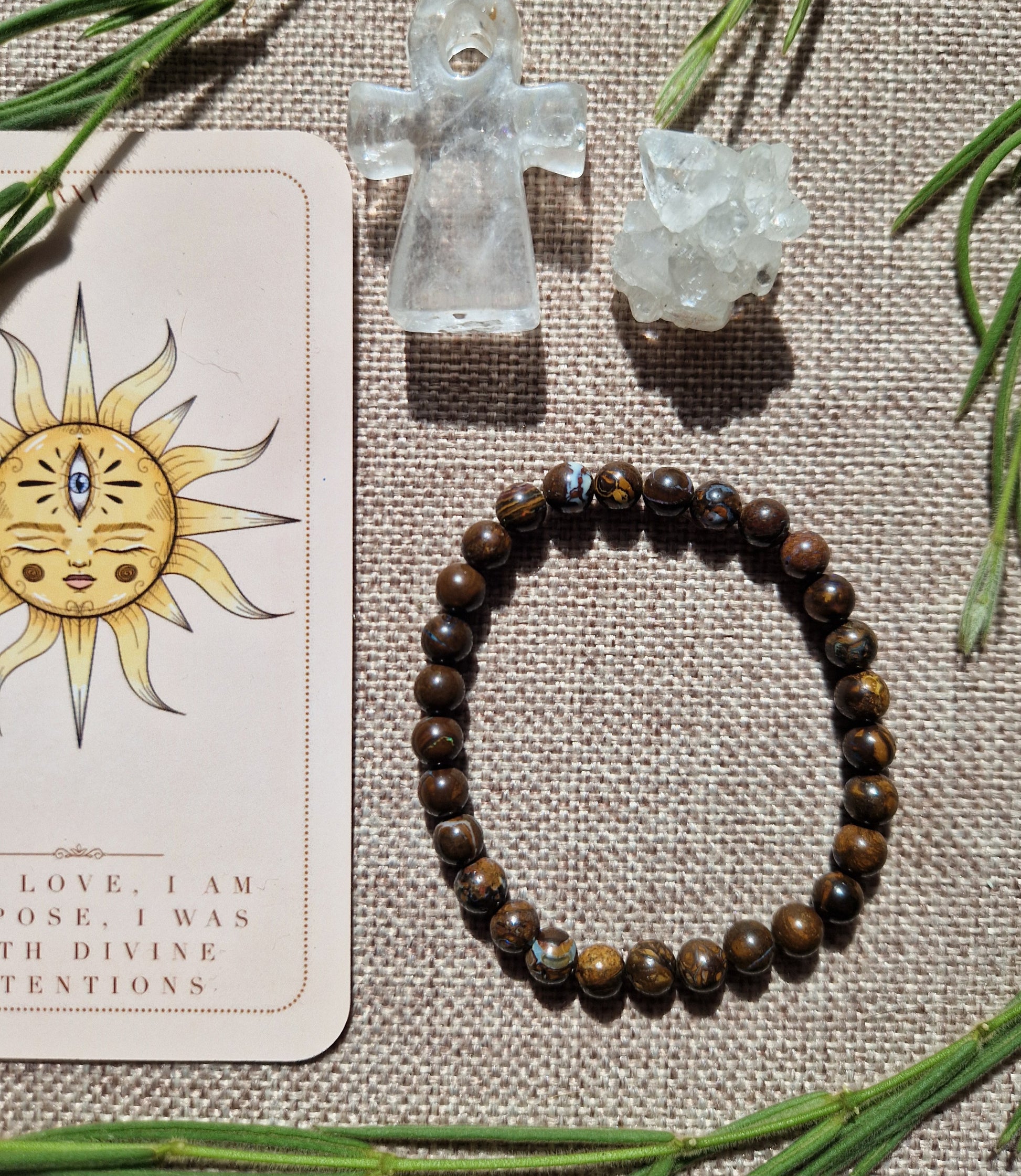 Boulder opal bracelet // Crystal healing // handmade elasticated Crystal healing bracelet