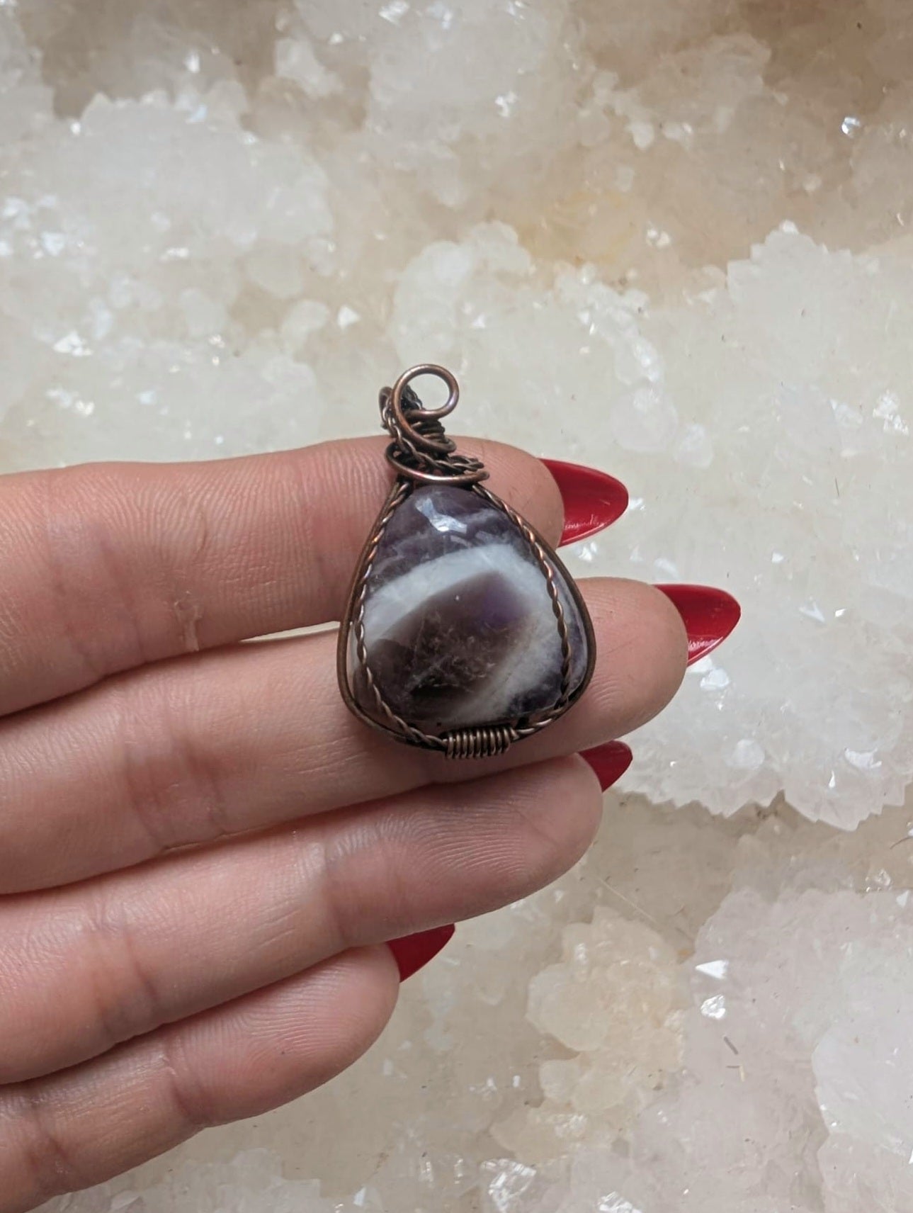 Amethyst // copper wire wrapped pendant with adjustable suede cord
