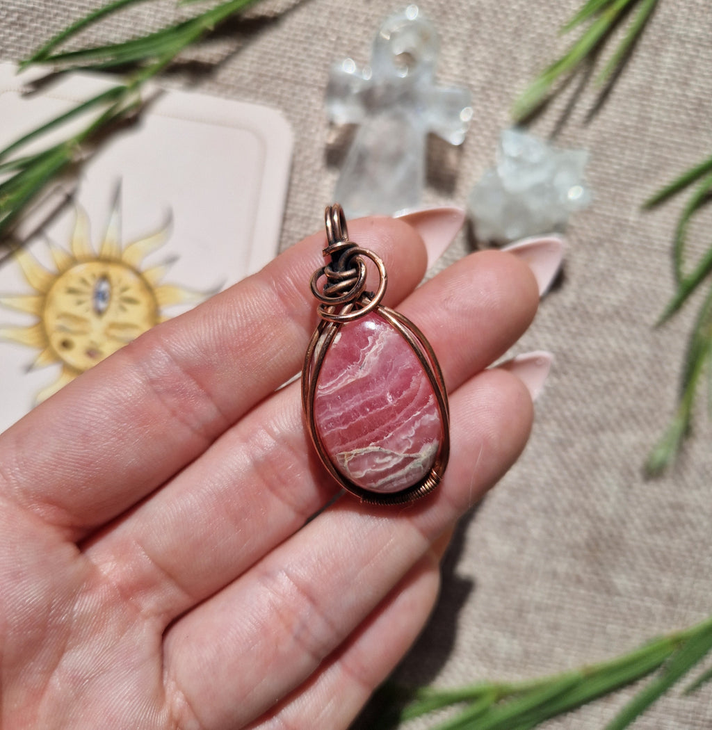 Rhodochrosite & Copper handmade pendant with copper chain // heart chakra necklace  // Crystal healing jewellery