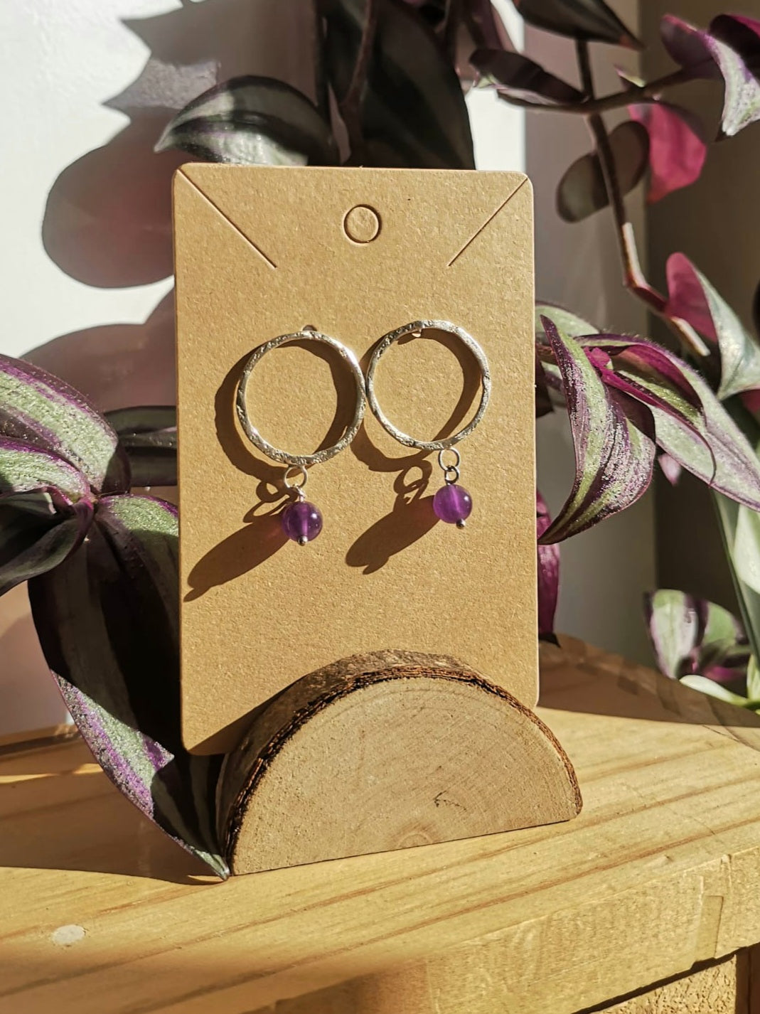 Amethyst round dangle stud earrings // 925-sterling-silver