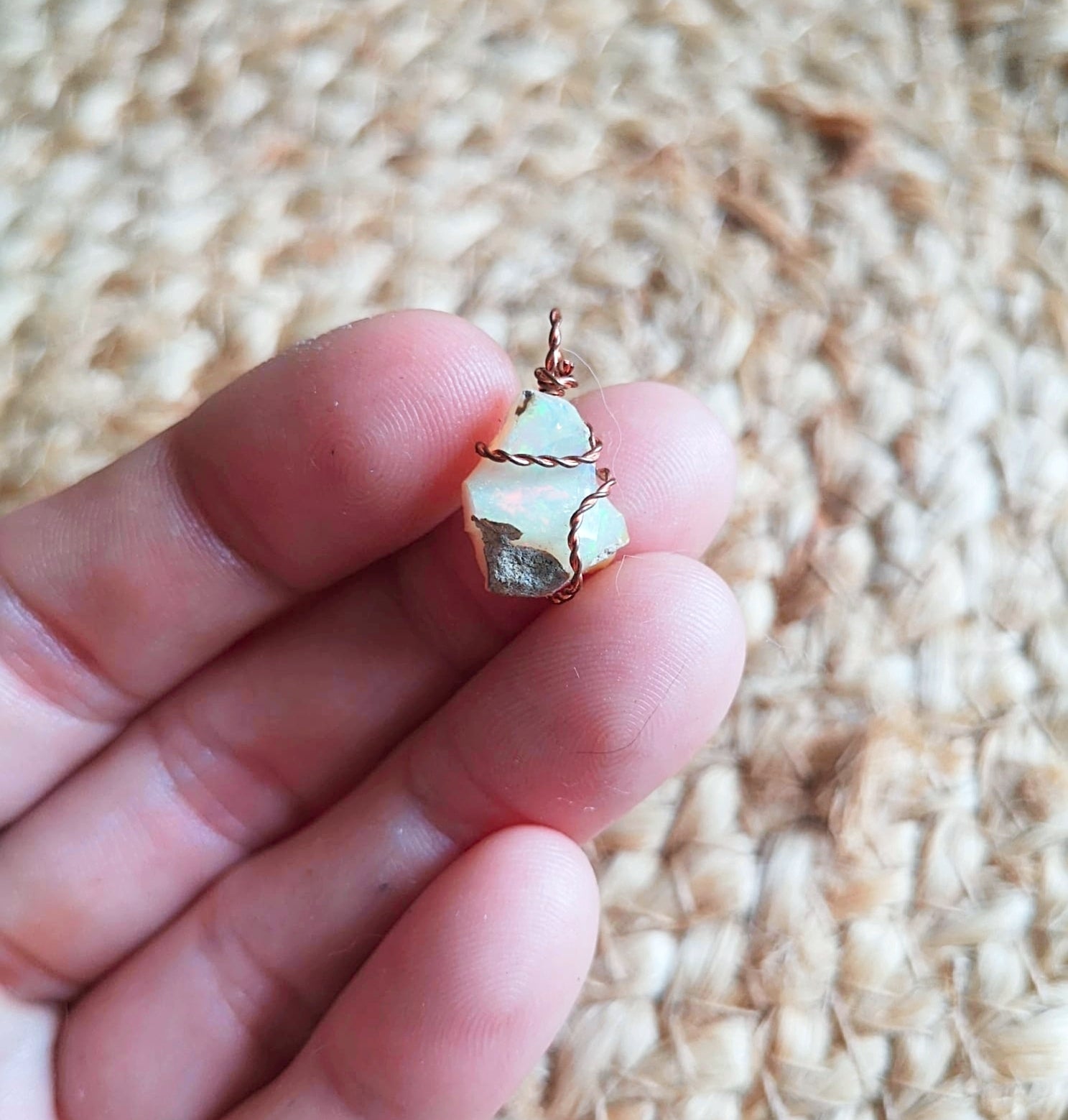 Raw Ethiopian opal // copper wire wrapped with cord
