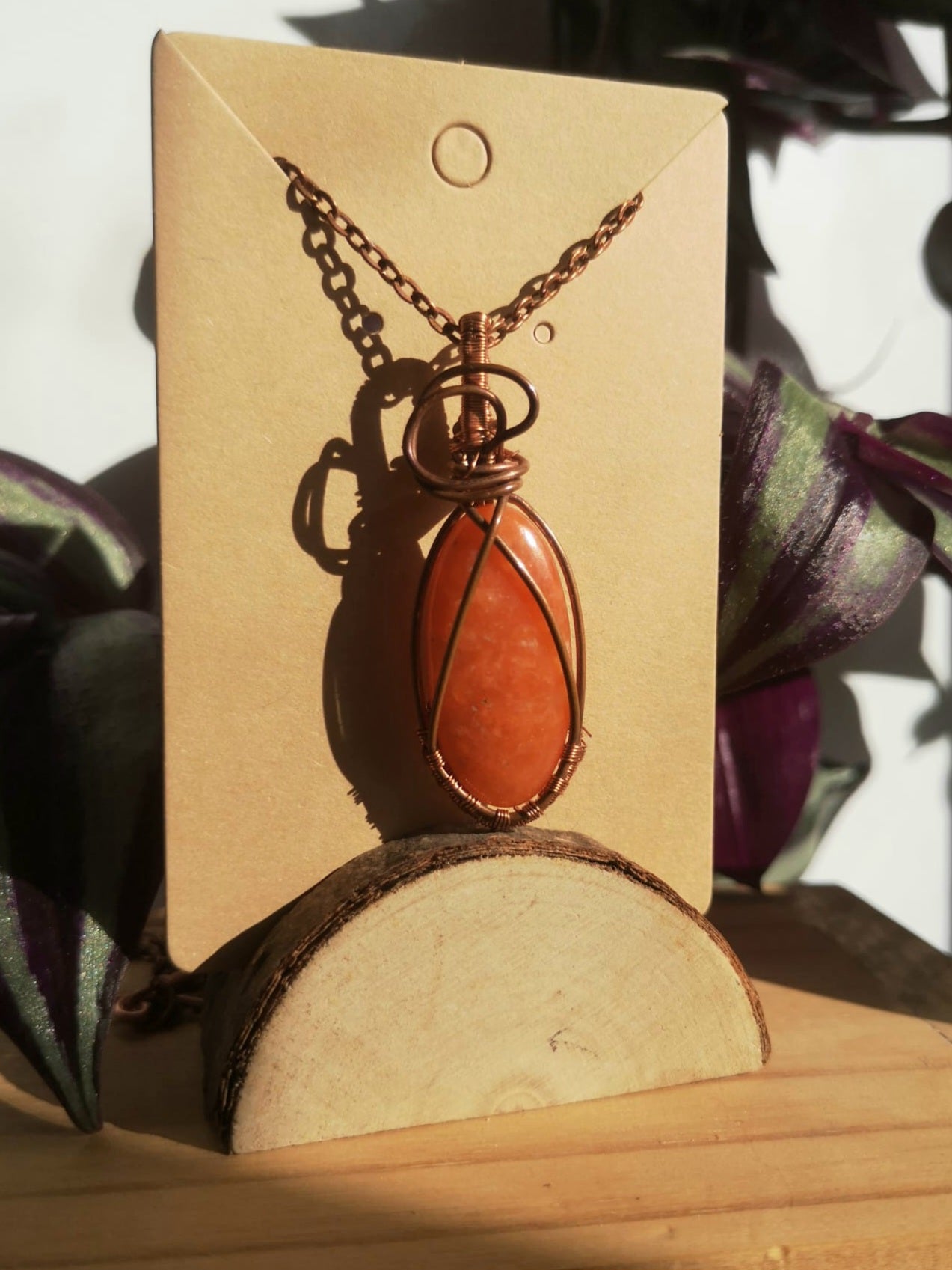 Orchid calcite // natural copper pendant with chain