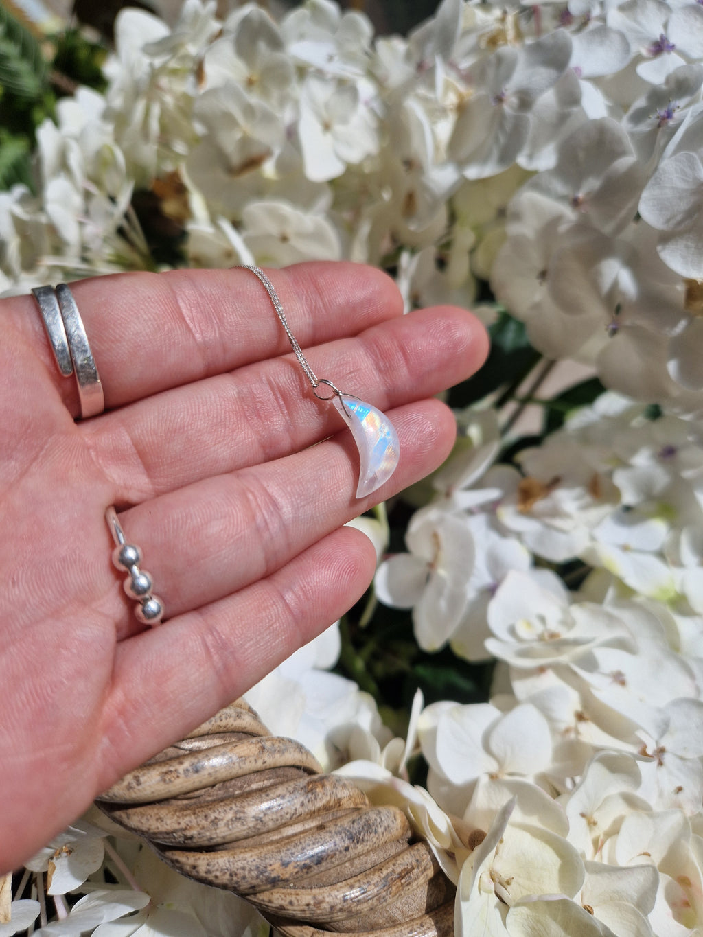 Natural moonstone pendant // crescent moon necklace // handmade 925 sterling silver