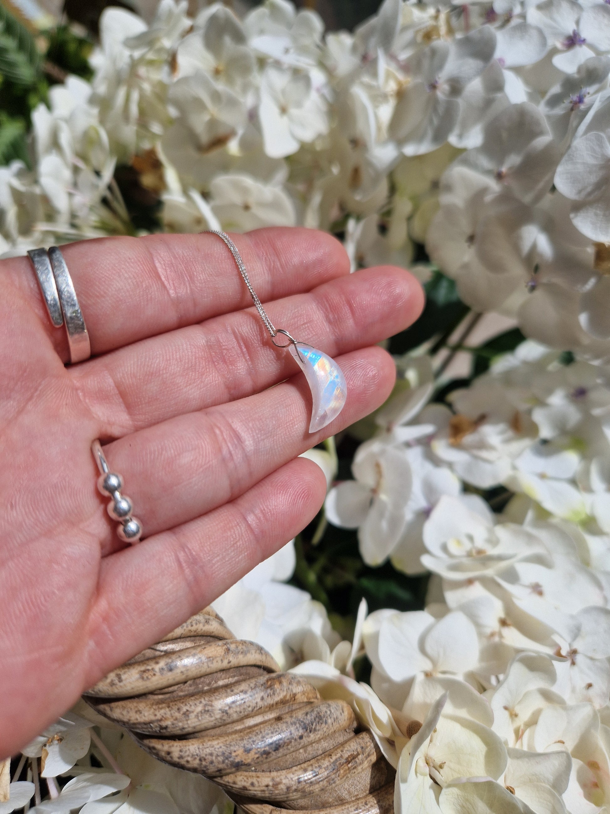 Natural moonstone pendant // crescent moon necklace // handmade 925 sterling silver