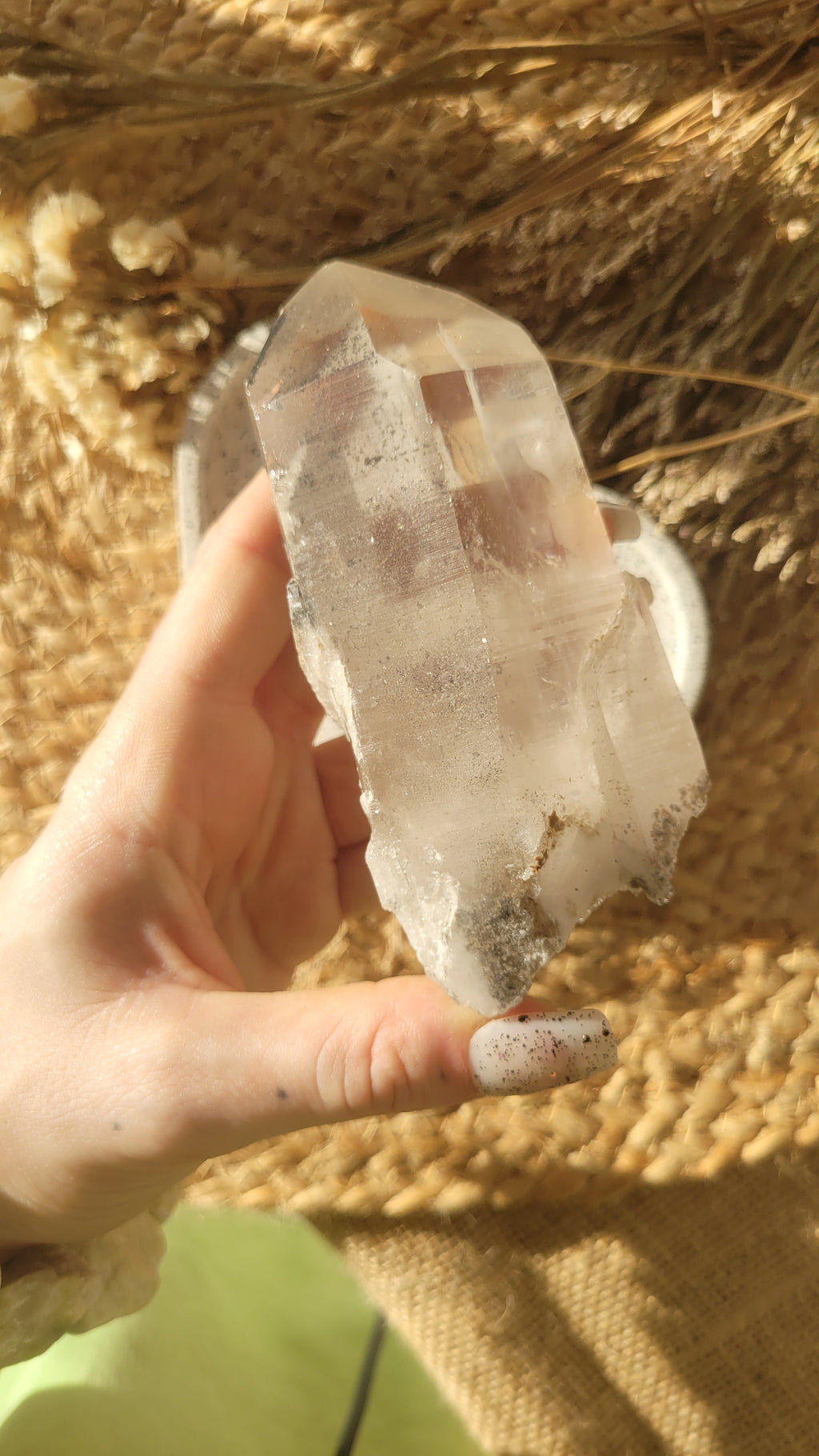 Black phantom lemurian seed quartz // carbon inclusions // etched quartz // self healed // approx 12.5cm
