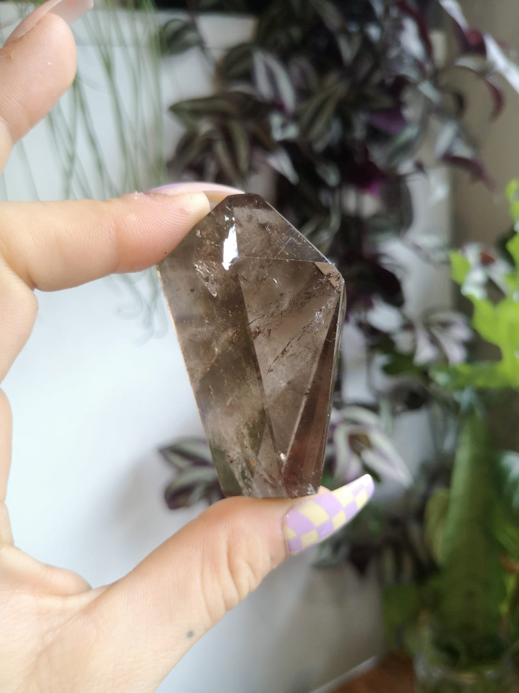 Natural smokey lemurian seed quartz // faceted carving // approx 6cm