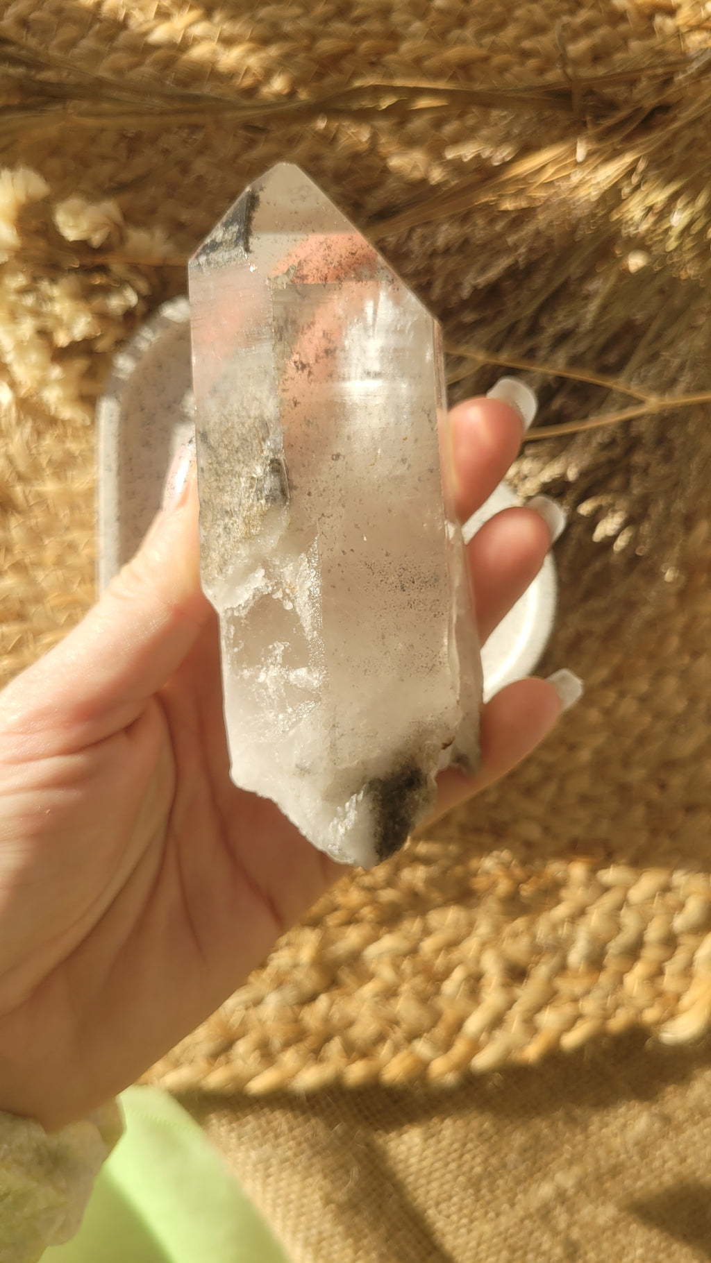 Black phantom lemurian seed quartz // carbon inclusions // etched quartz // self healed // approx 12.5cm