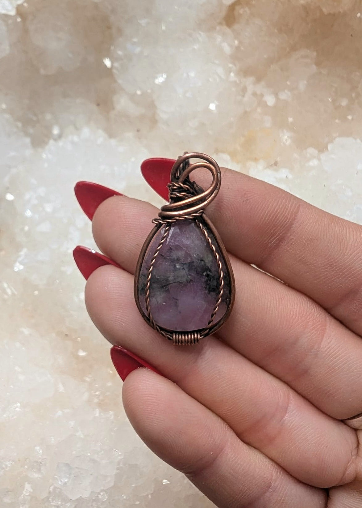 Faceted pink tourmaline // copper wire wrapped pendant with adjustable suede cord