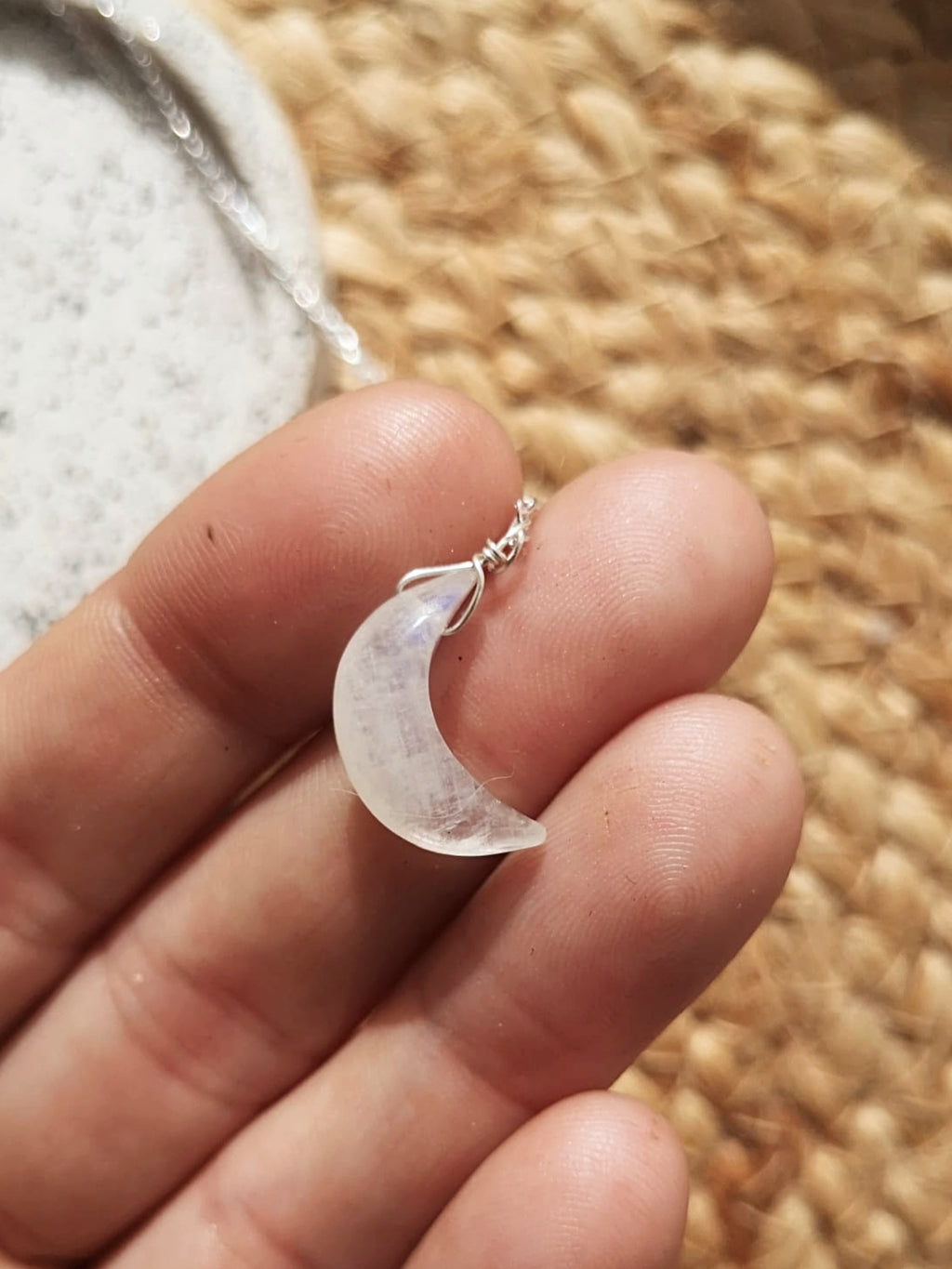 Natural moonstone crescent moon pendant & chain  // 925-sterling-silver
