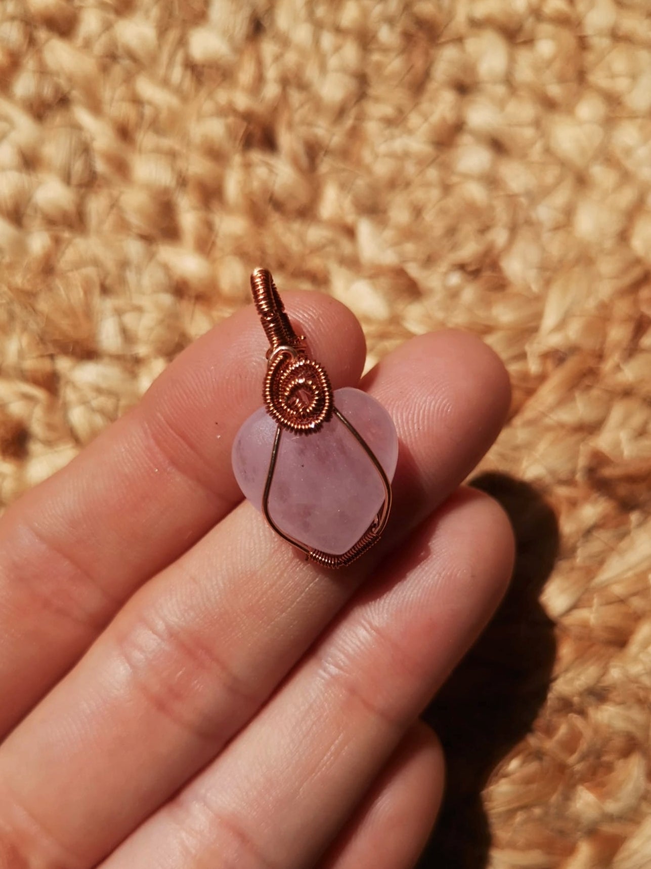 Kunzite heart // copper wire wrapped pendant