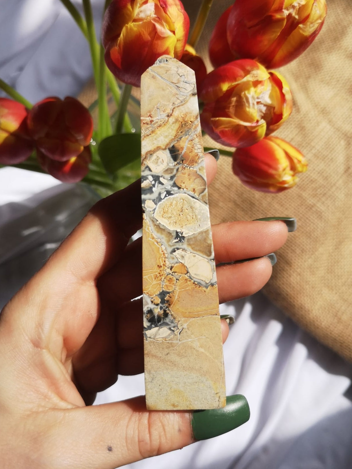 Maligano jasper obelisk // brecciated jasper // Crystal point