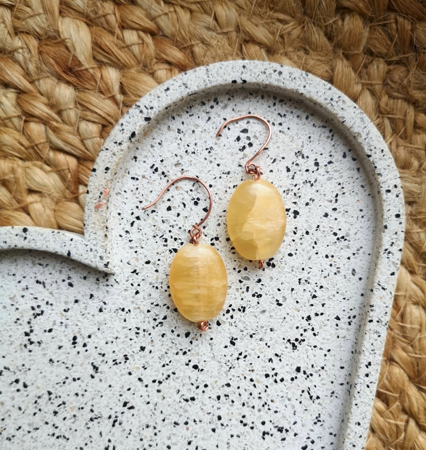 Orange calcite & copper earrings