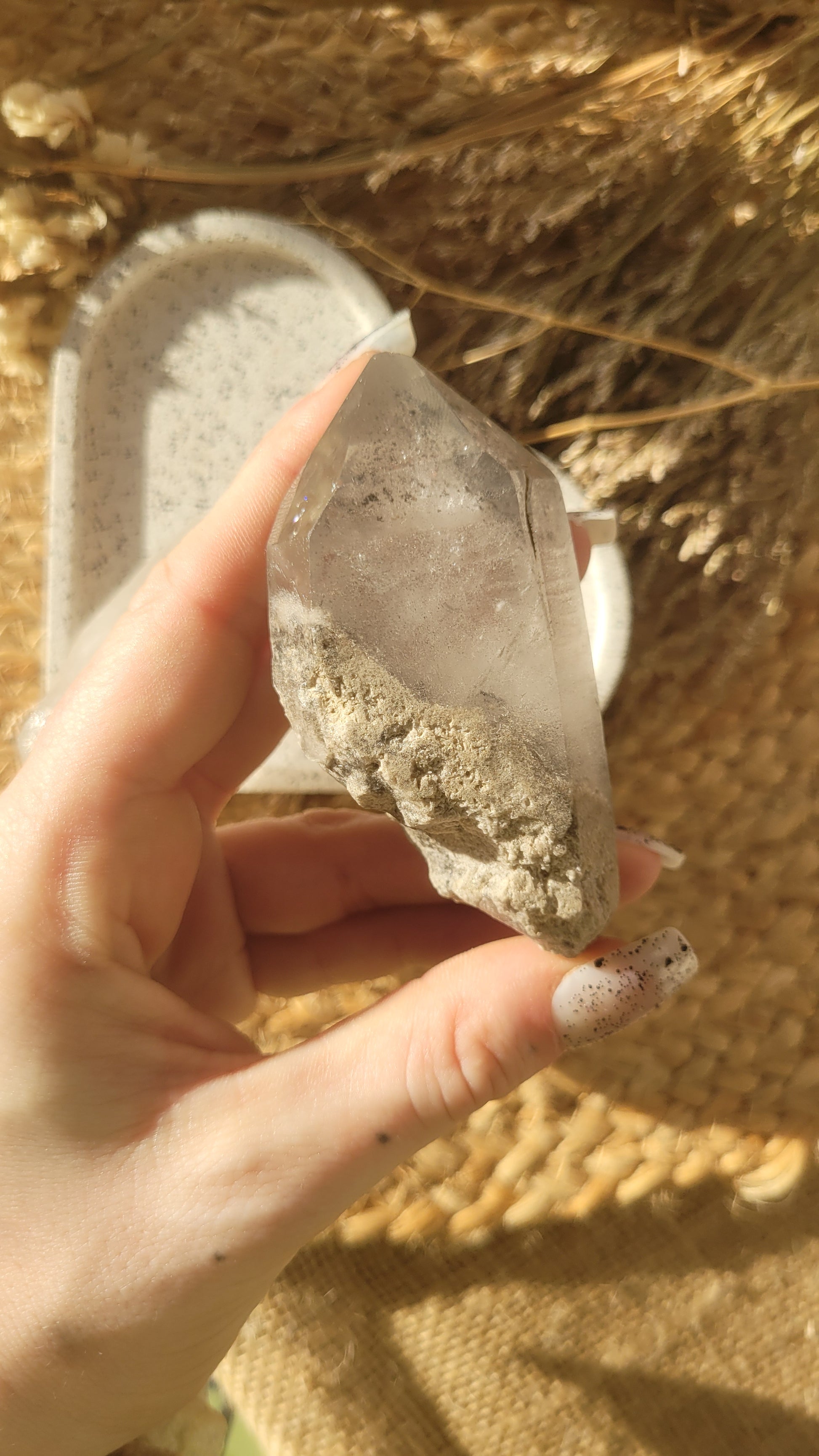 Silver phantom lemurian seed quartz // carbon inclusions // New find Brazil approx 8.1cm