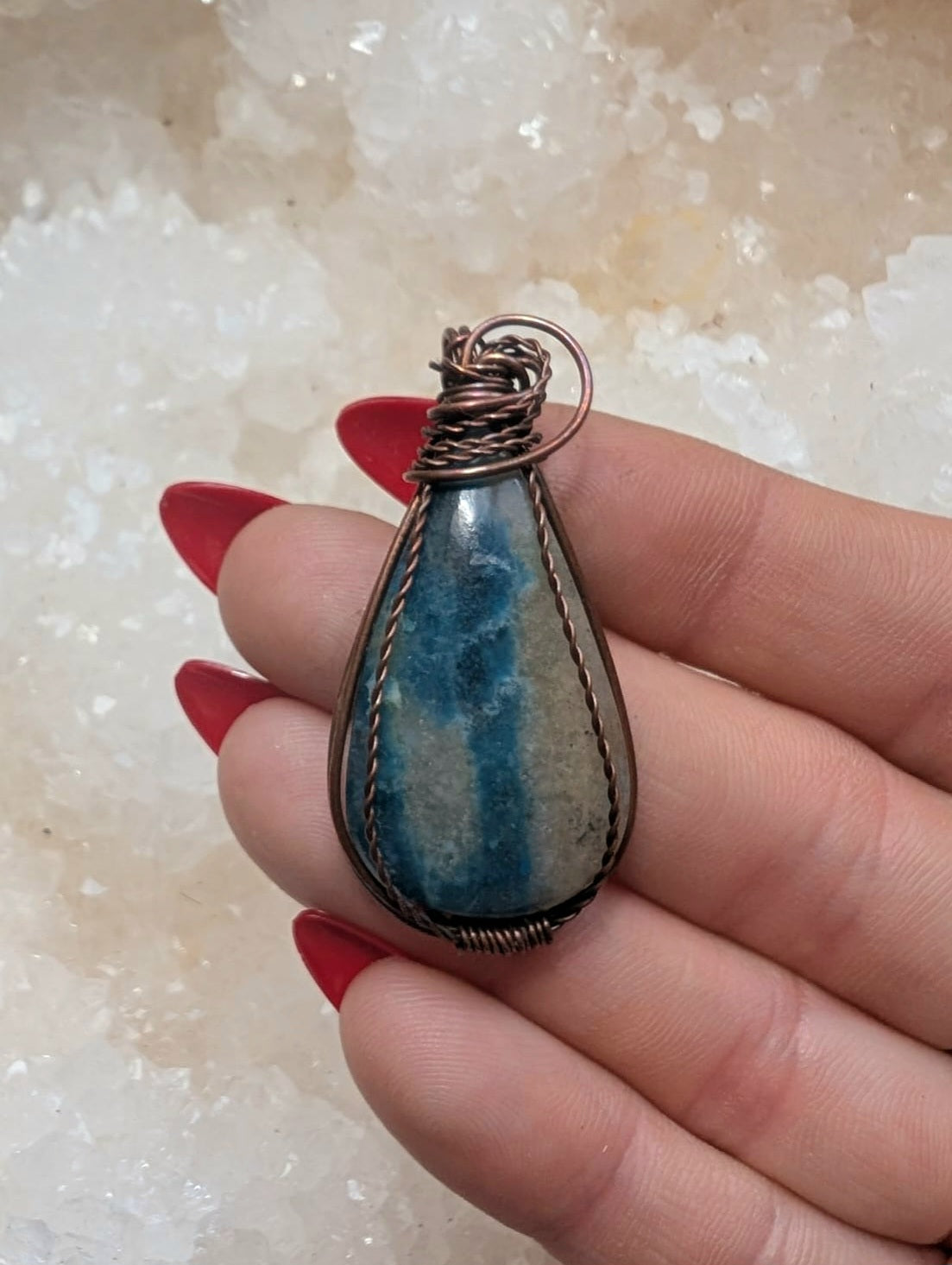 Trollite // copper wire wrapped pendant with adjustable suede cord