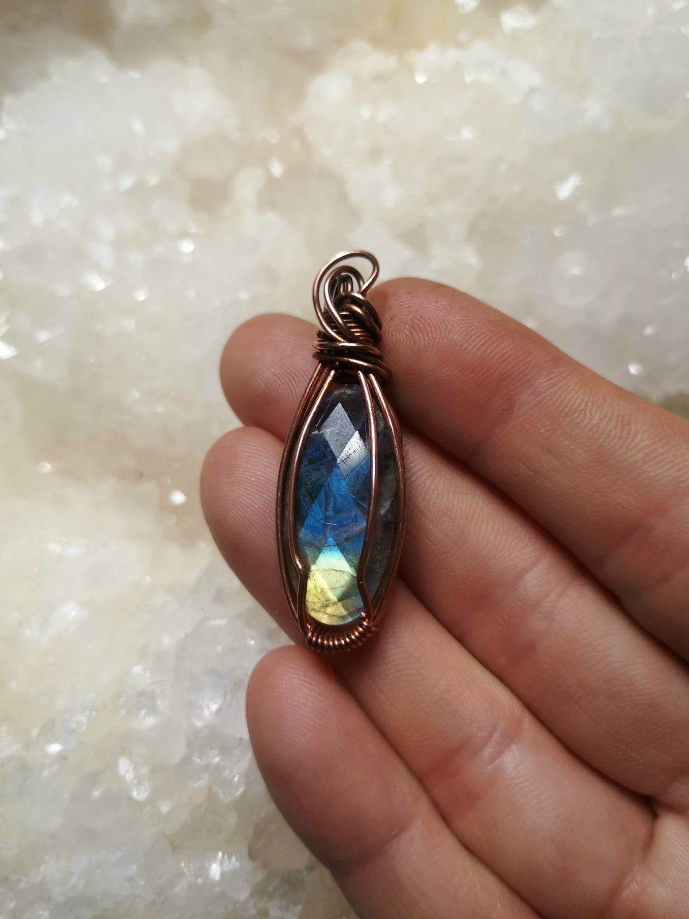 Faceted labradorite // // copper wire wrapped pendant with adjustable suede cord