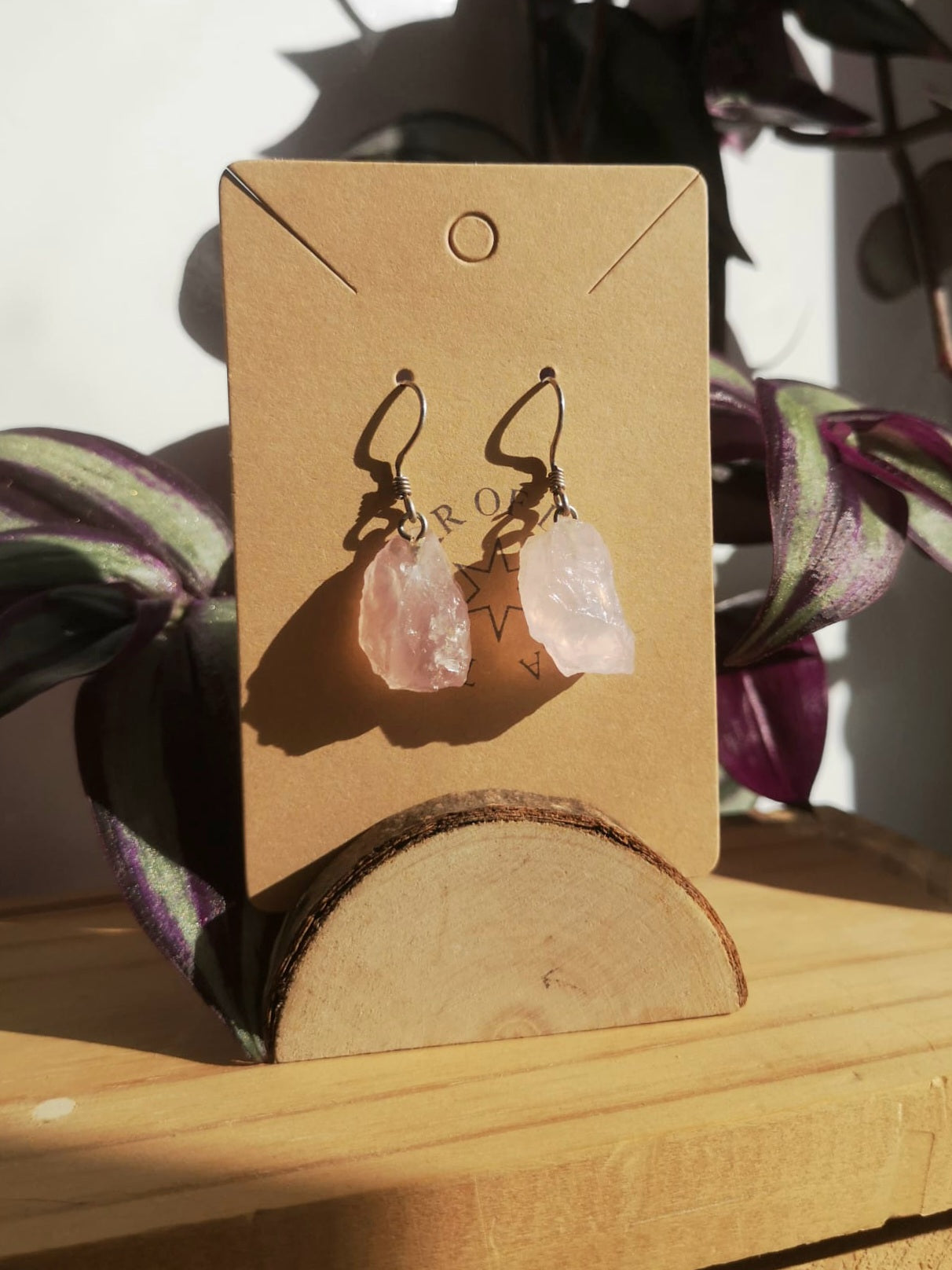 Raw Rose quartz dangle earrings // 925-sterling-silver