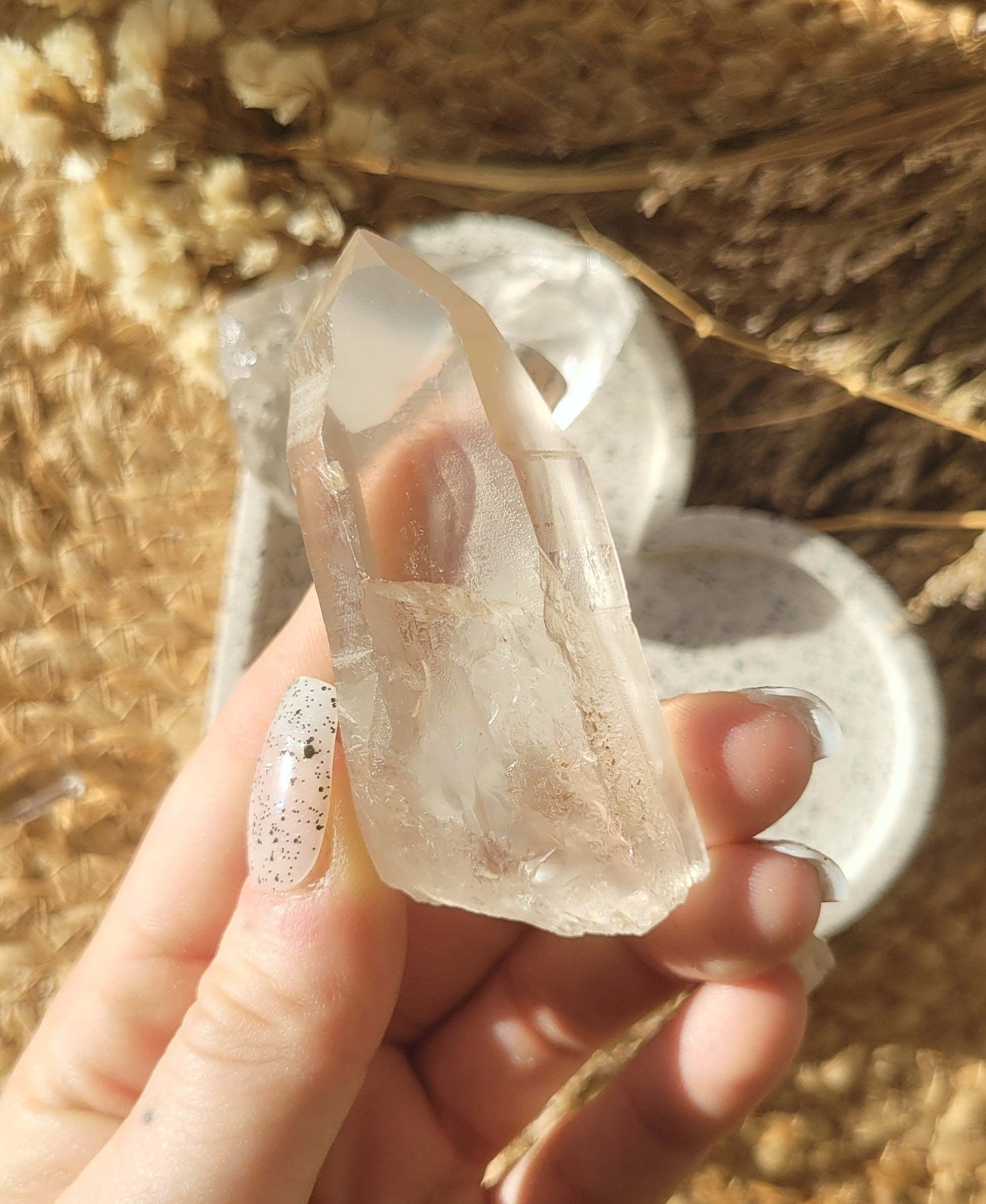 Natural light smokey lemurian seed quartz with natural Rainbows // approx 7.4cm