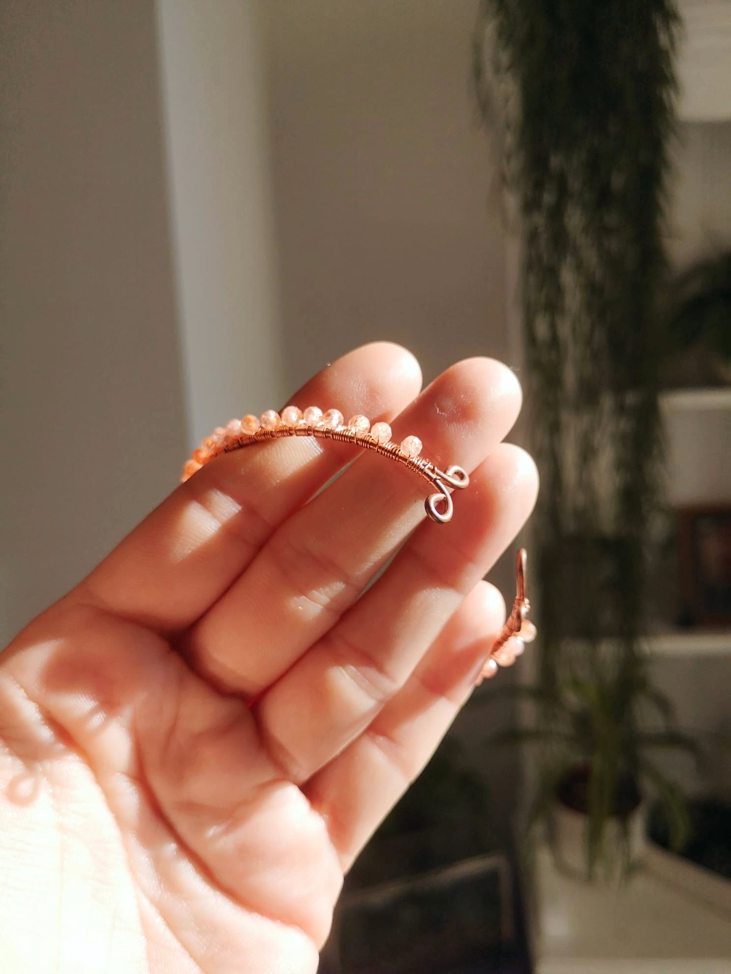 Sunstone & copper bangle // hand wrapped