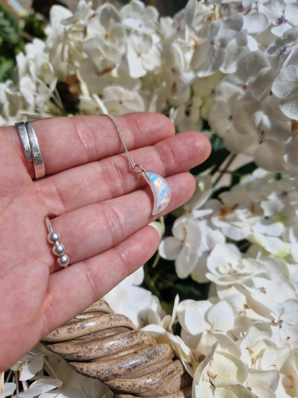Natural moonstone pendant // crescent moon necklace // handmade 925 sterling silver